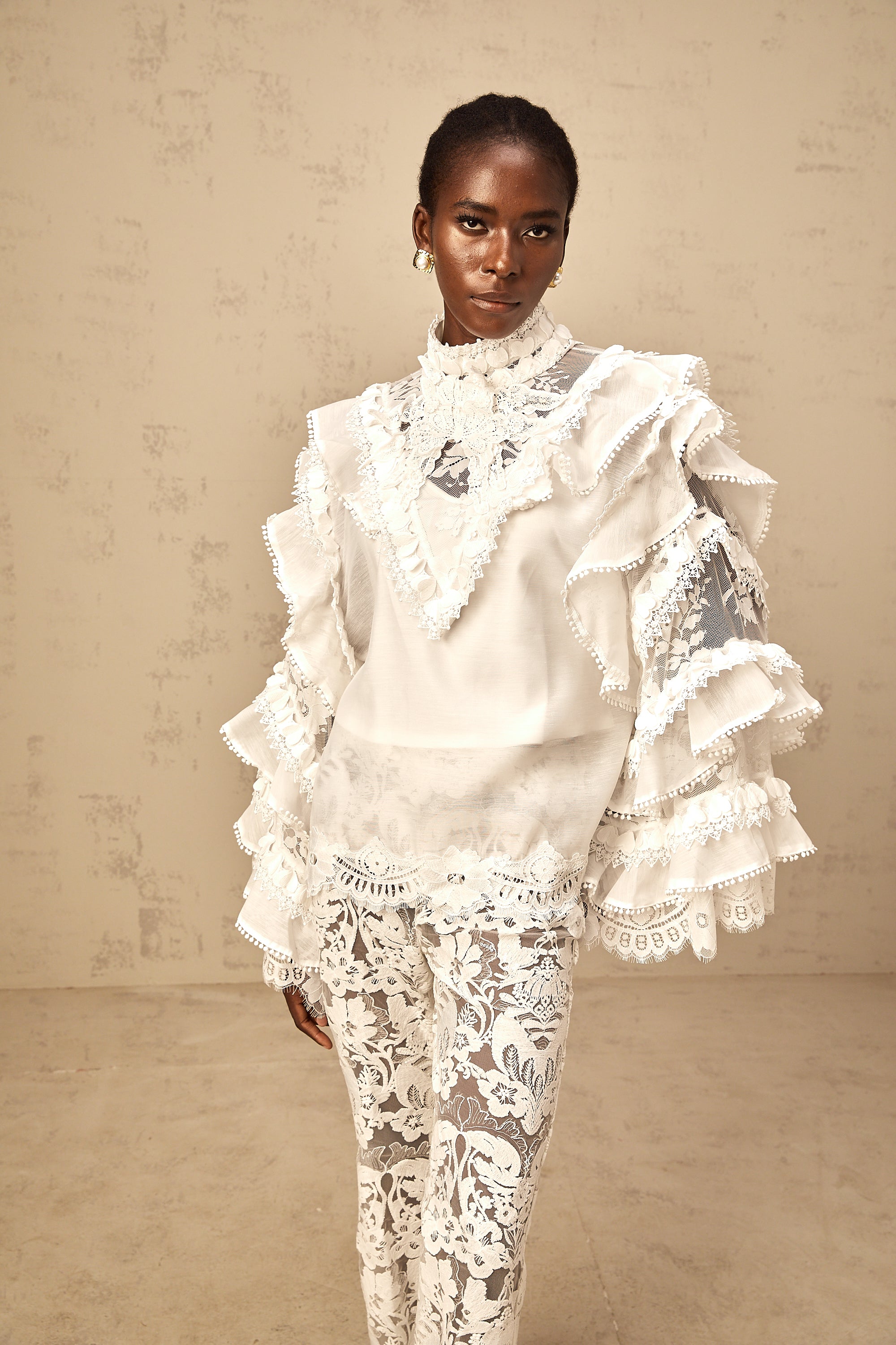 Mylène white tied layered lace blouse (Final Sale-US Only)