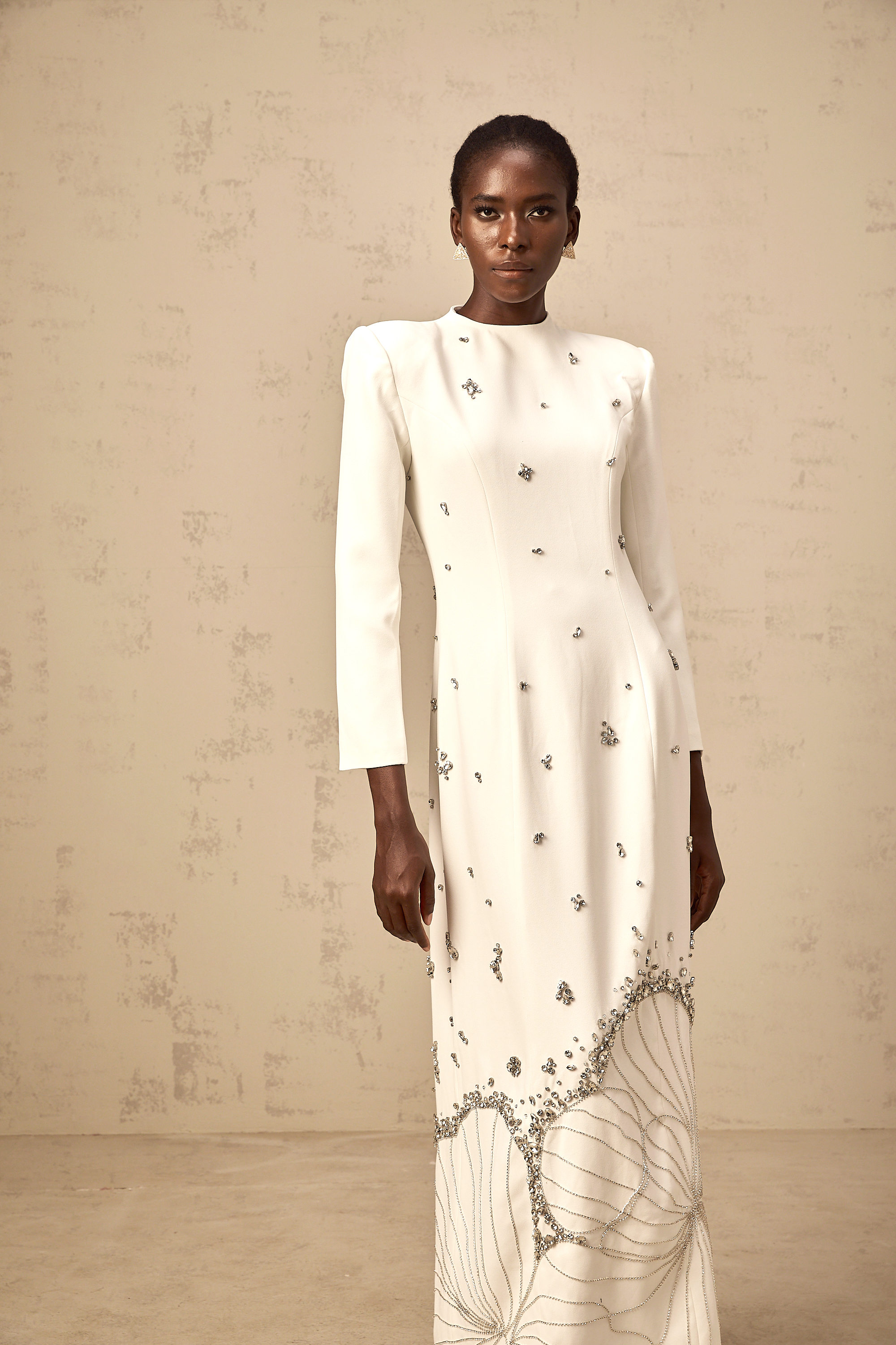 Daphné white lotus-motif embellished maxi dress