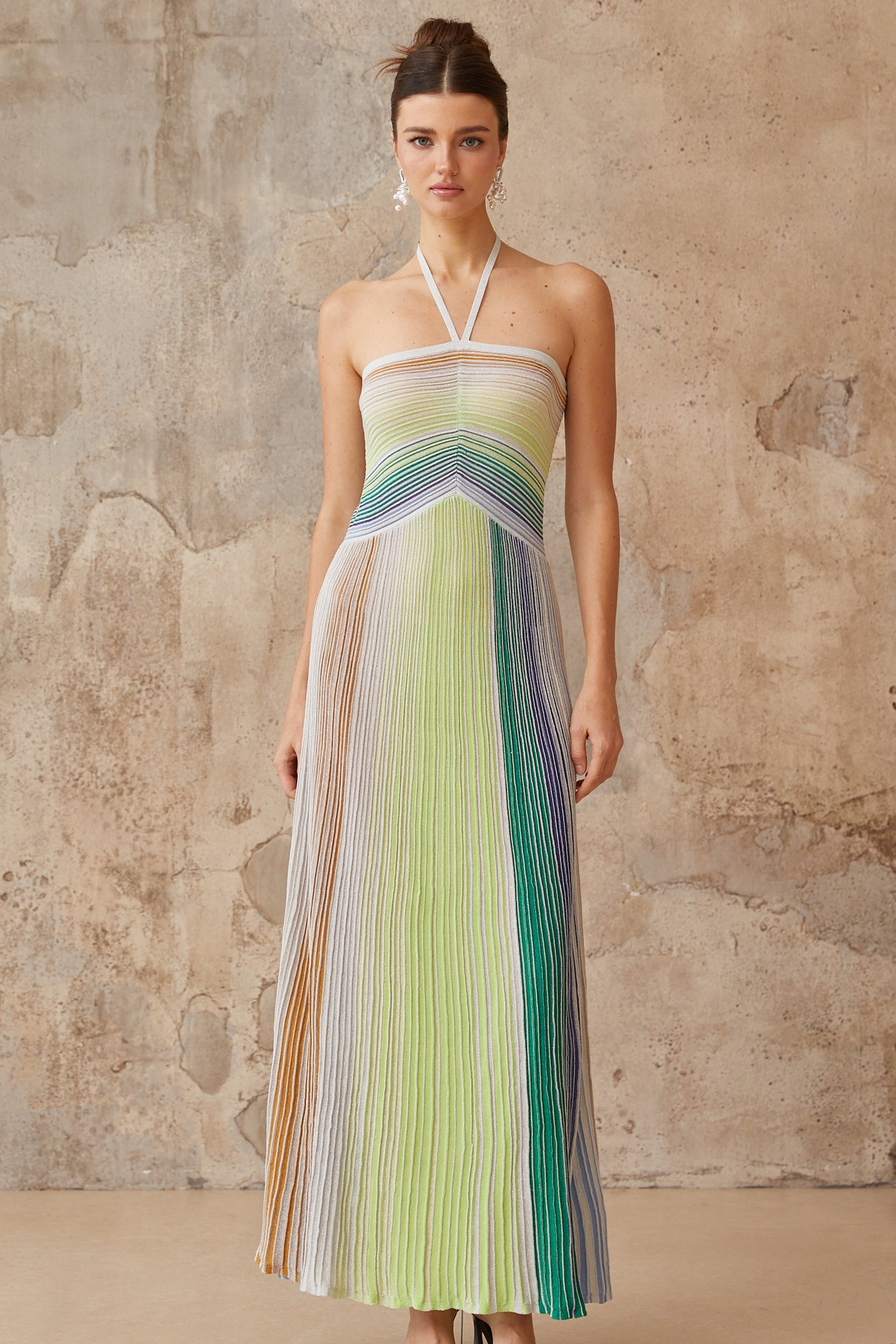 Serelith Metallic Knit Backless Maxi Dress, S / Green