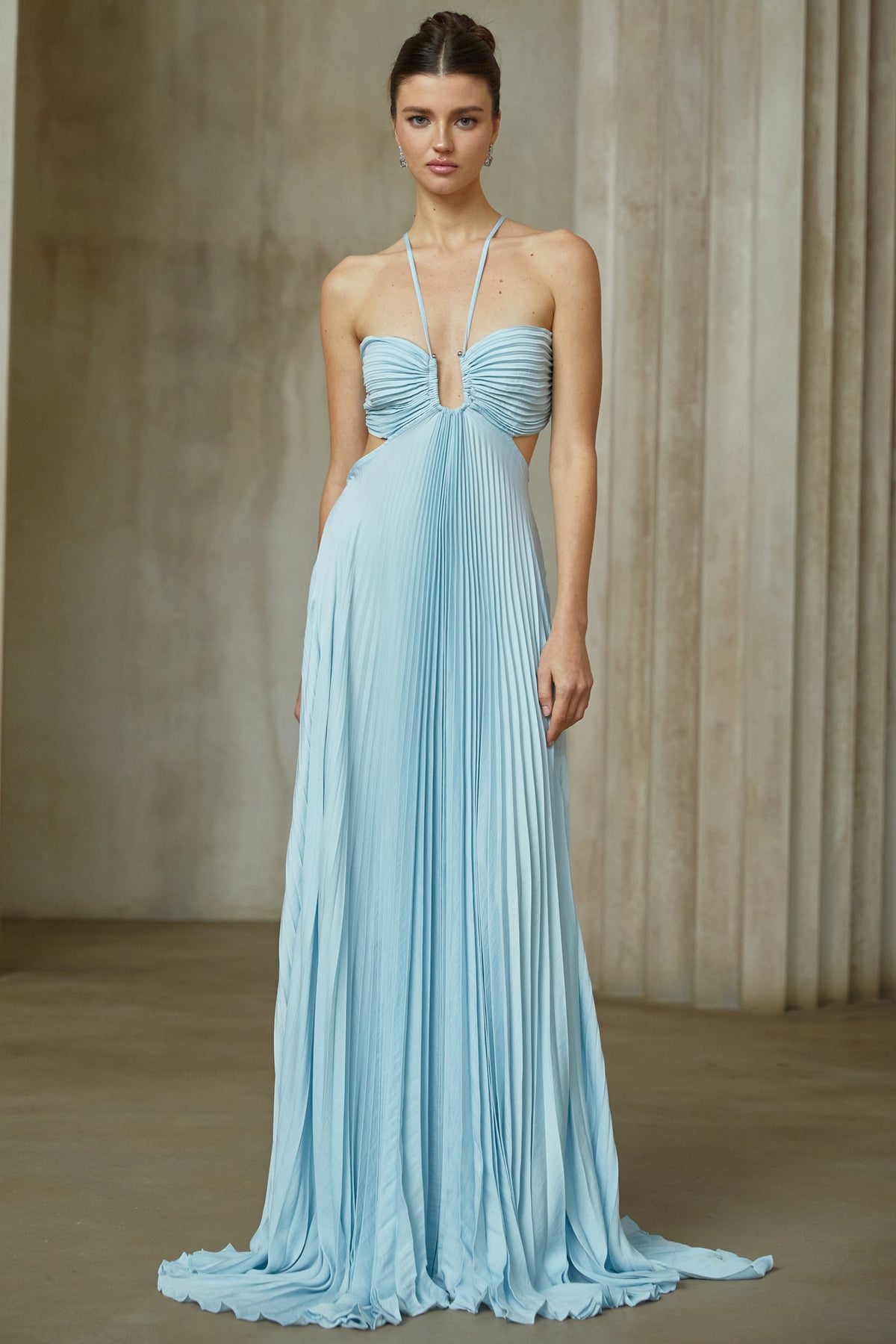 Andréa Blue Pleated Maxi Dress with Cutout Detail, L / Blue