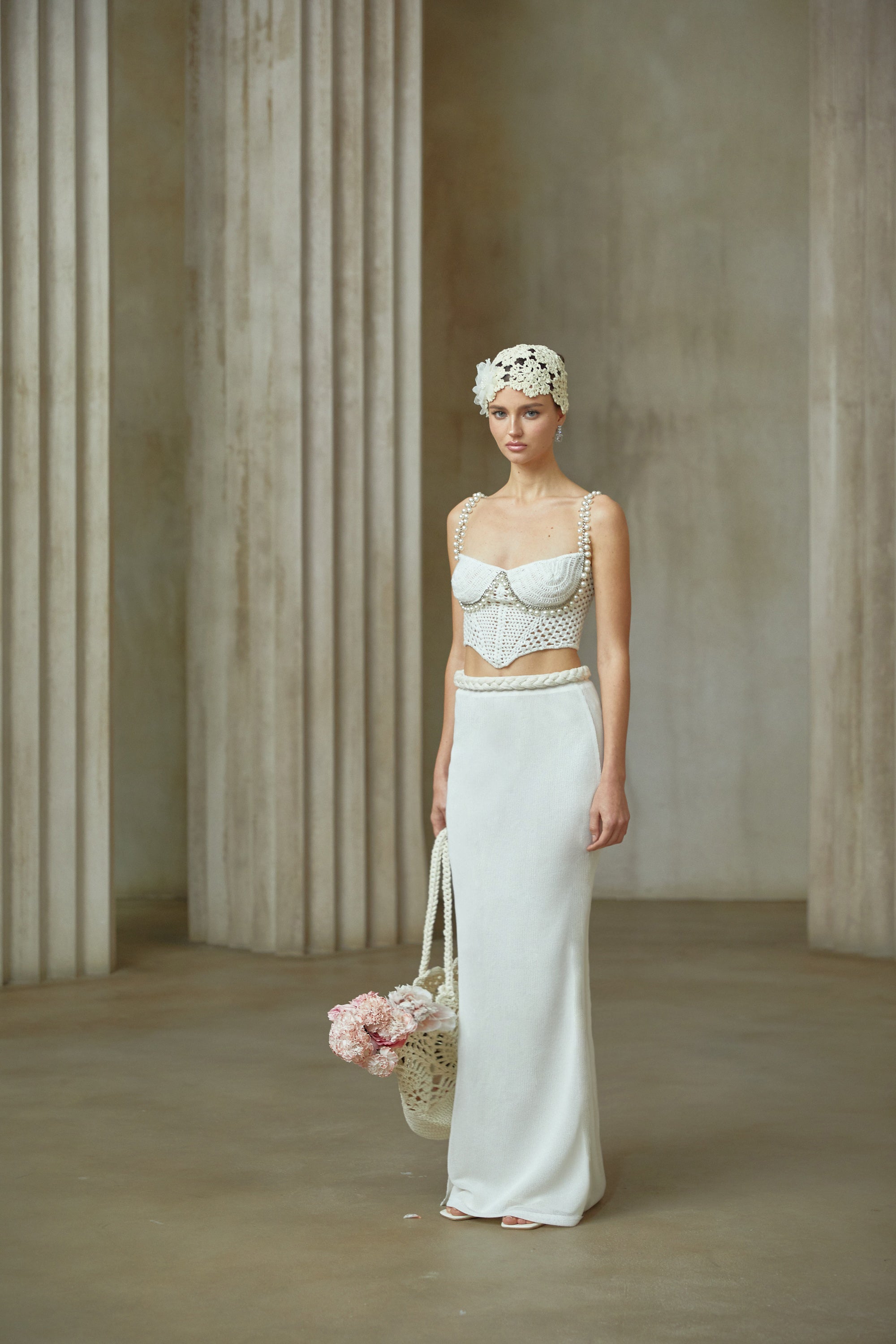 Prunelle Crochet Knit Two-Piece Top and Skirt Set