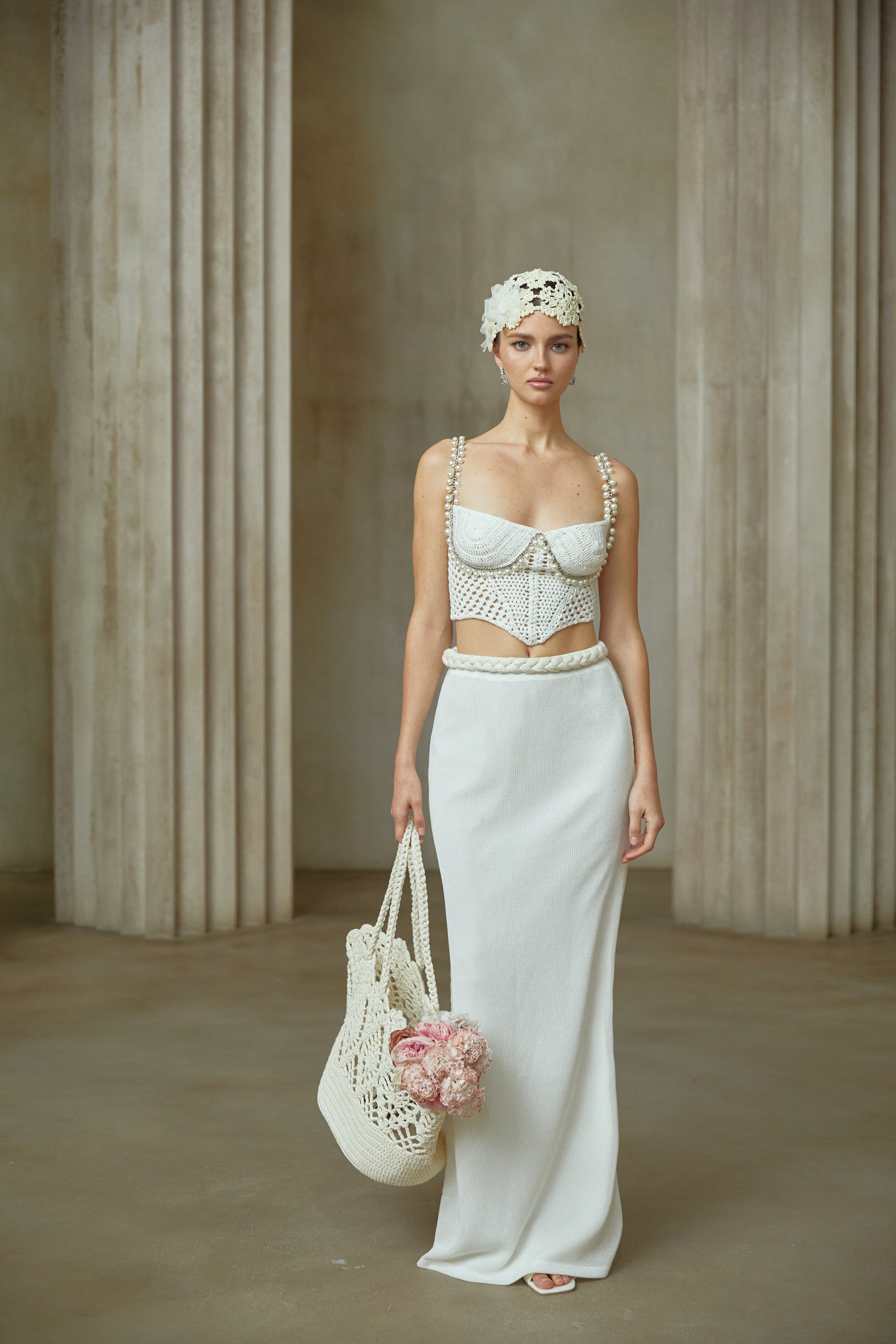 Prunelle Crochet Knit Two-Piece Top and Skirt Set