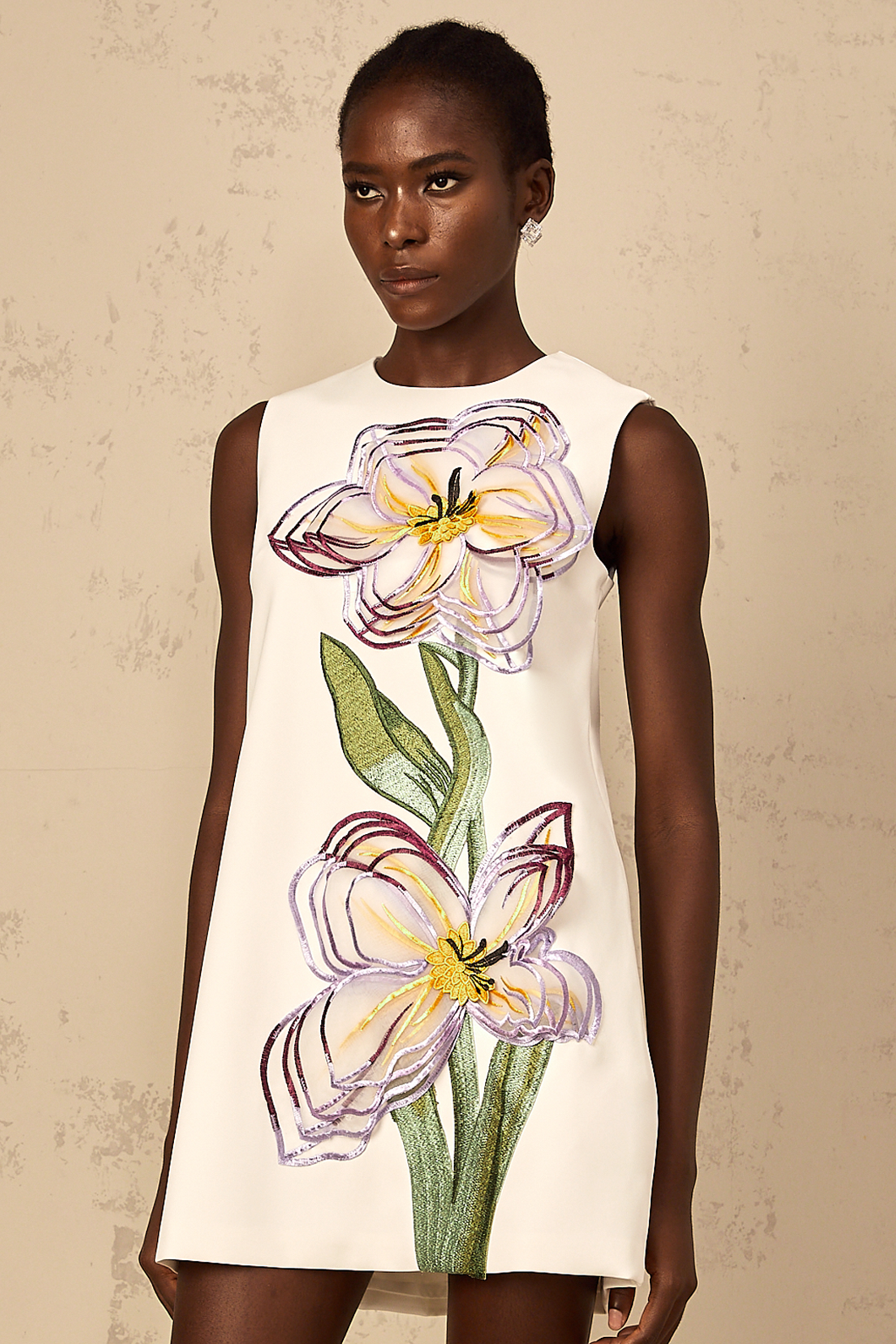 Irène White Sequin Floral Embroidered Mini Dress