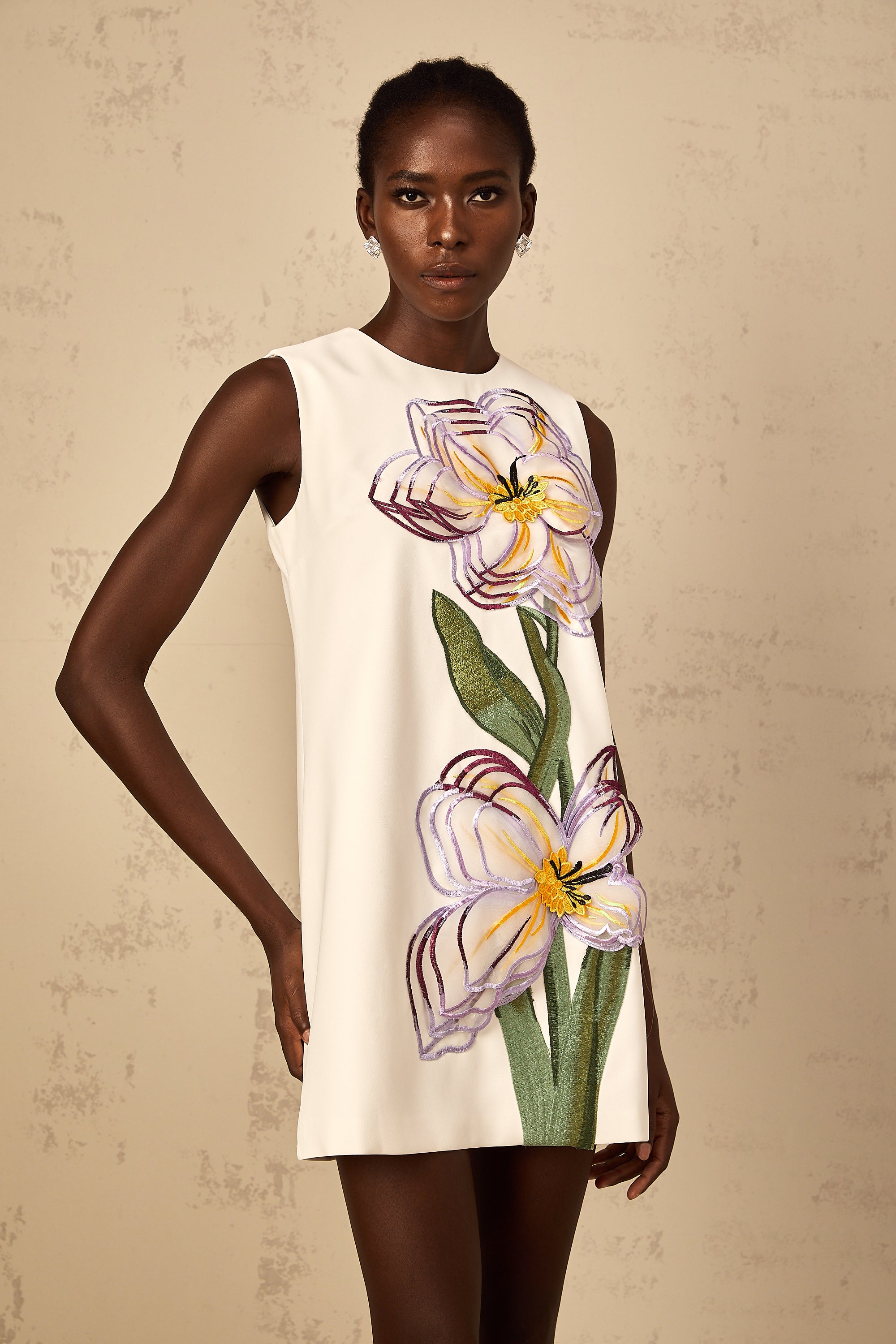 Irène White Sequin Floral Embroidered Mini Dress