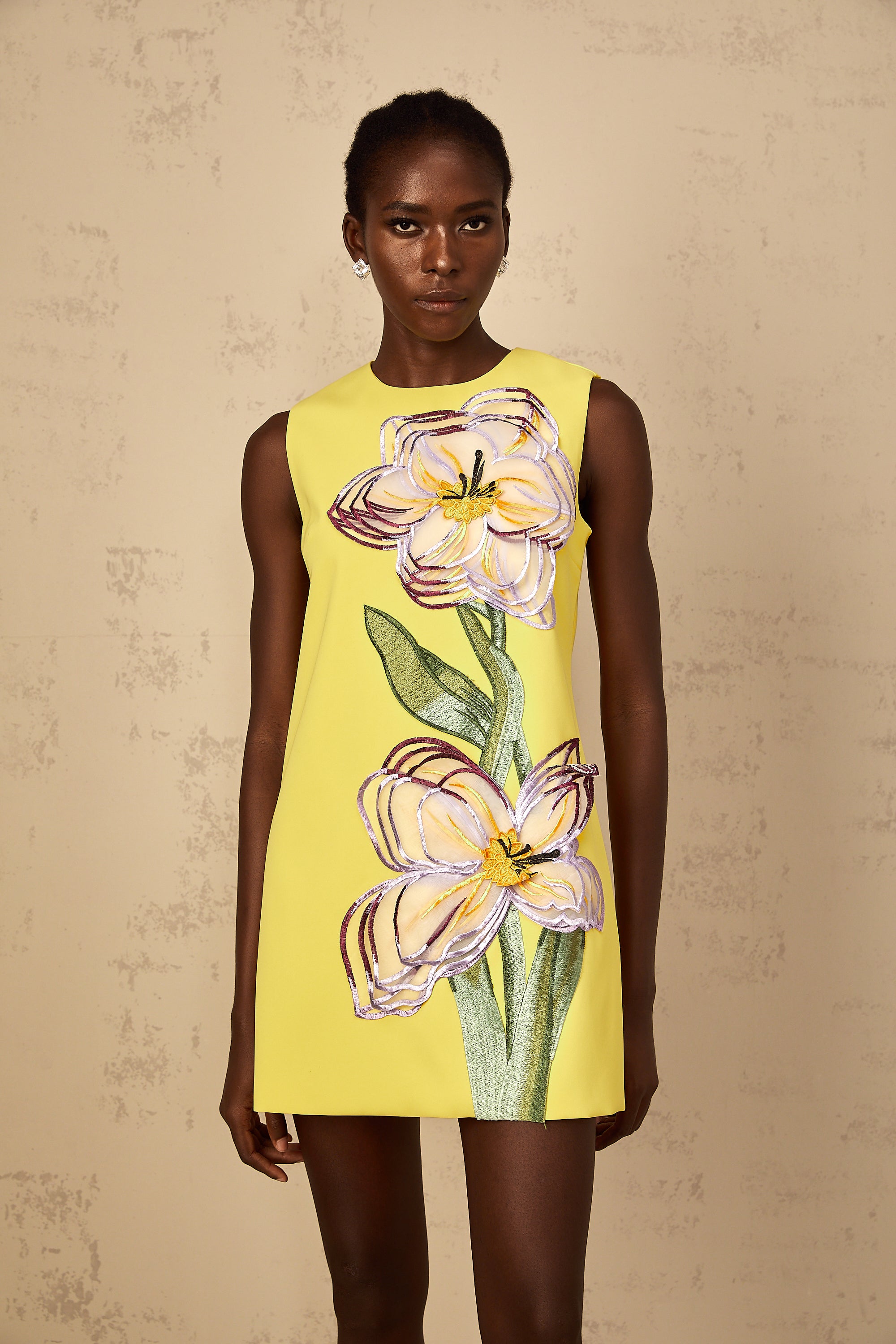 Irène Yellow Sequin Floral Embroidered Mini Dress