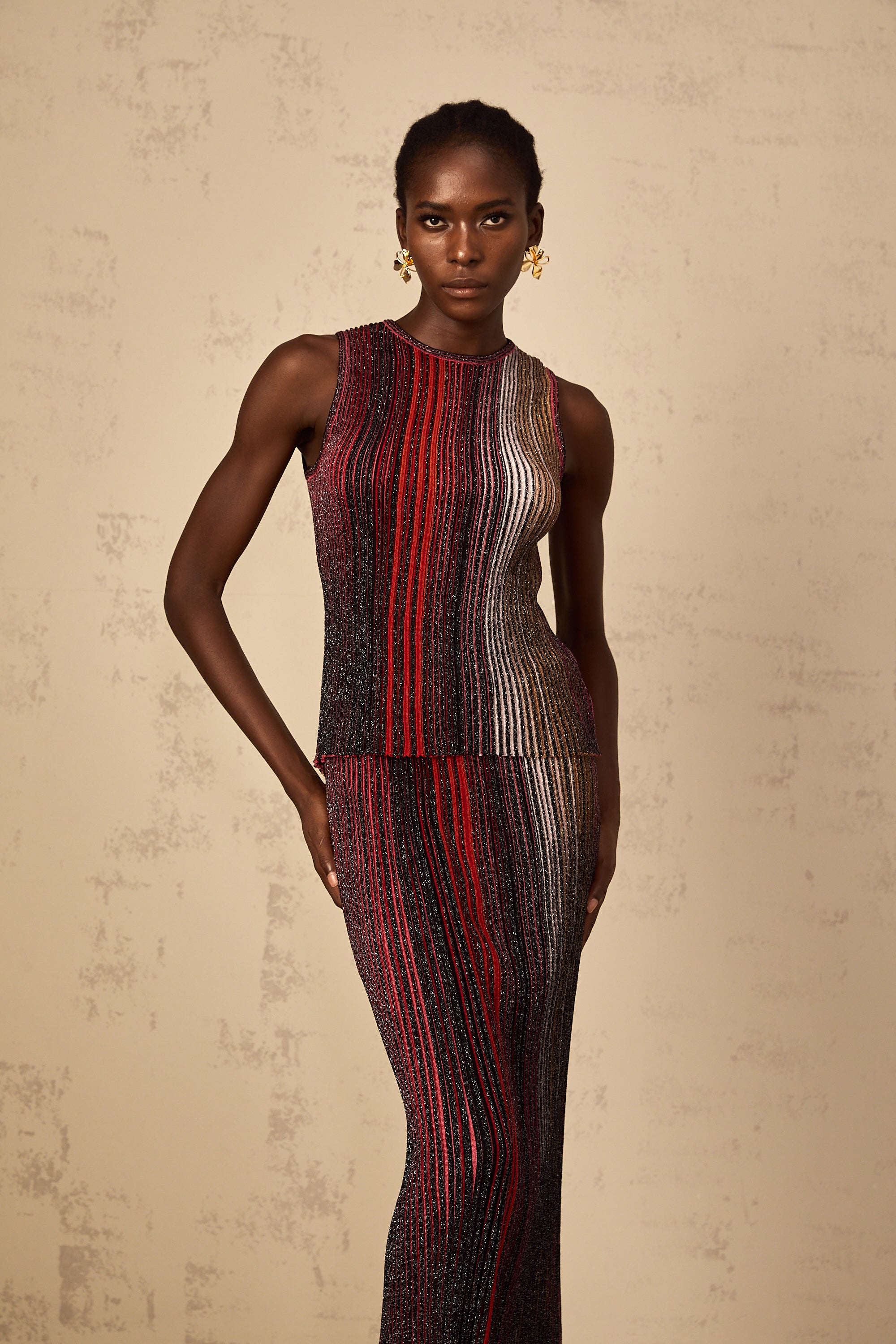 Ulysse Red Glitter Pleated Knit Matching Set