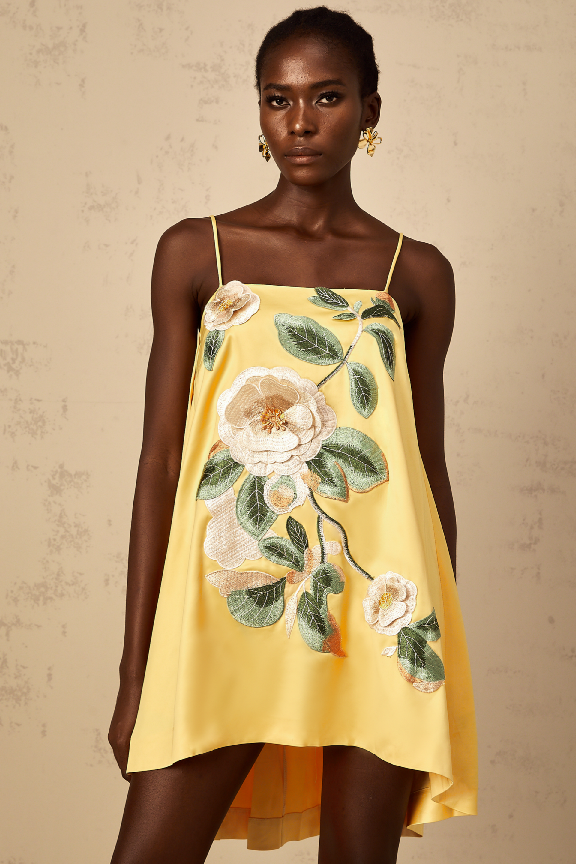 Avril Yellow Floral Embroidered Mini Dress, XL / Yellow
