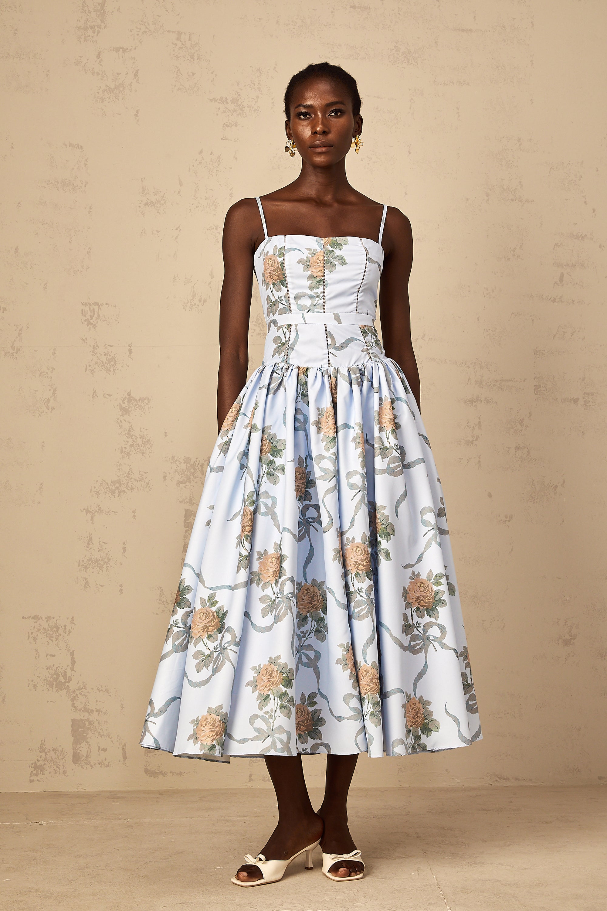 Fleur Blue Floral Print Midi Dress