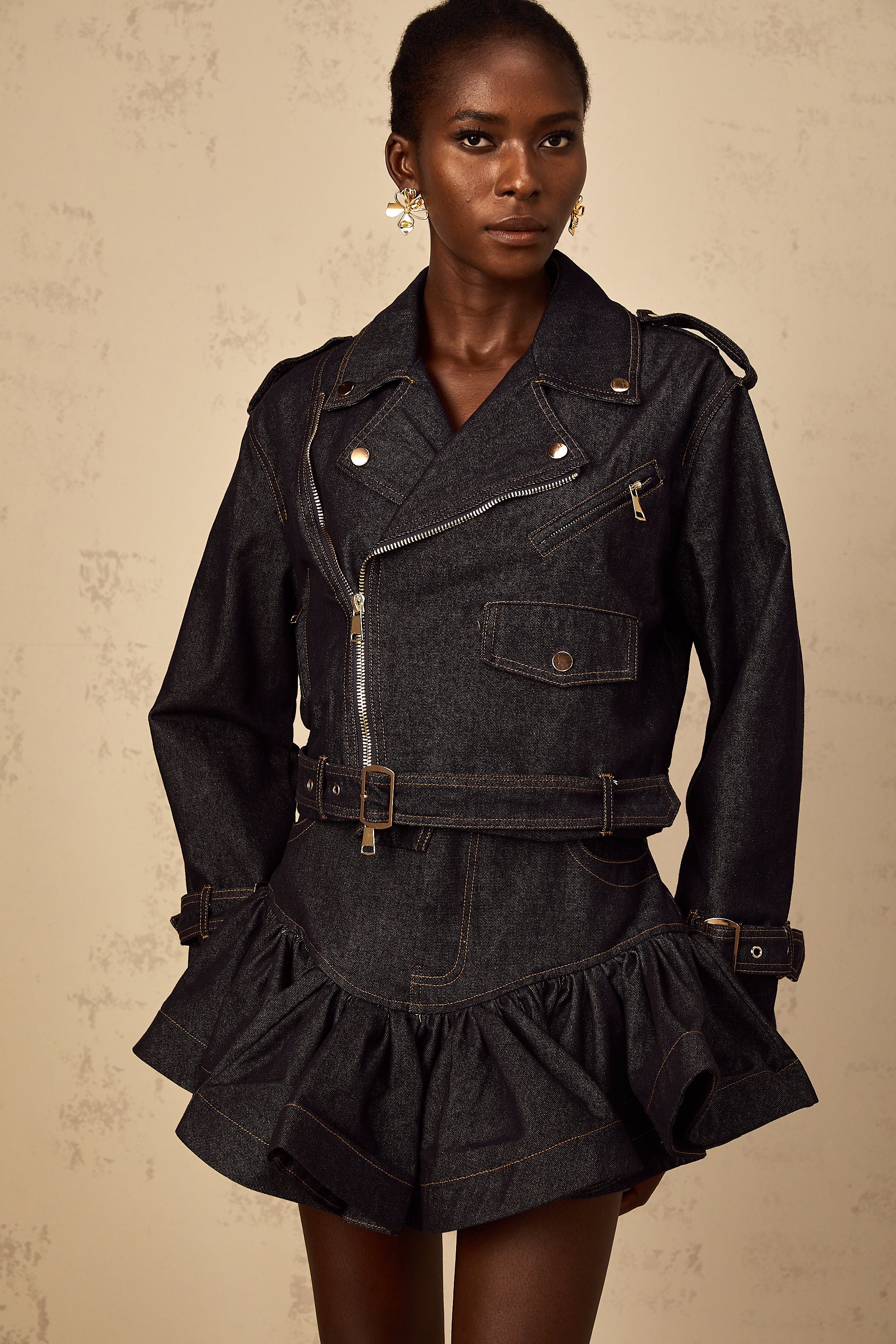 Florence – Jeansjacke mit Kontrastnähten in Indigoblau