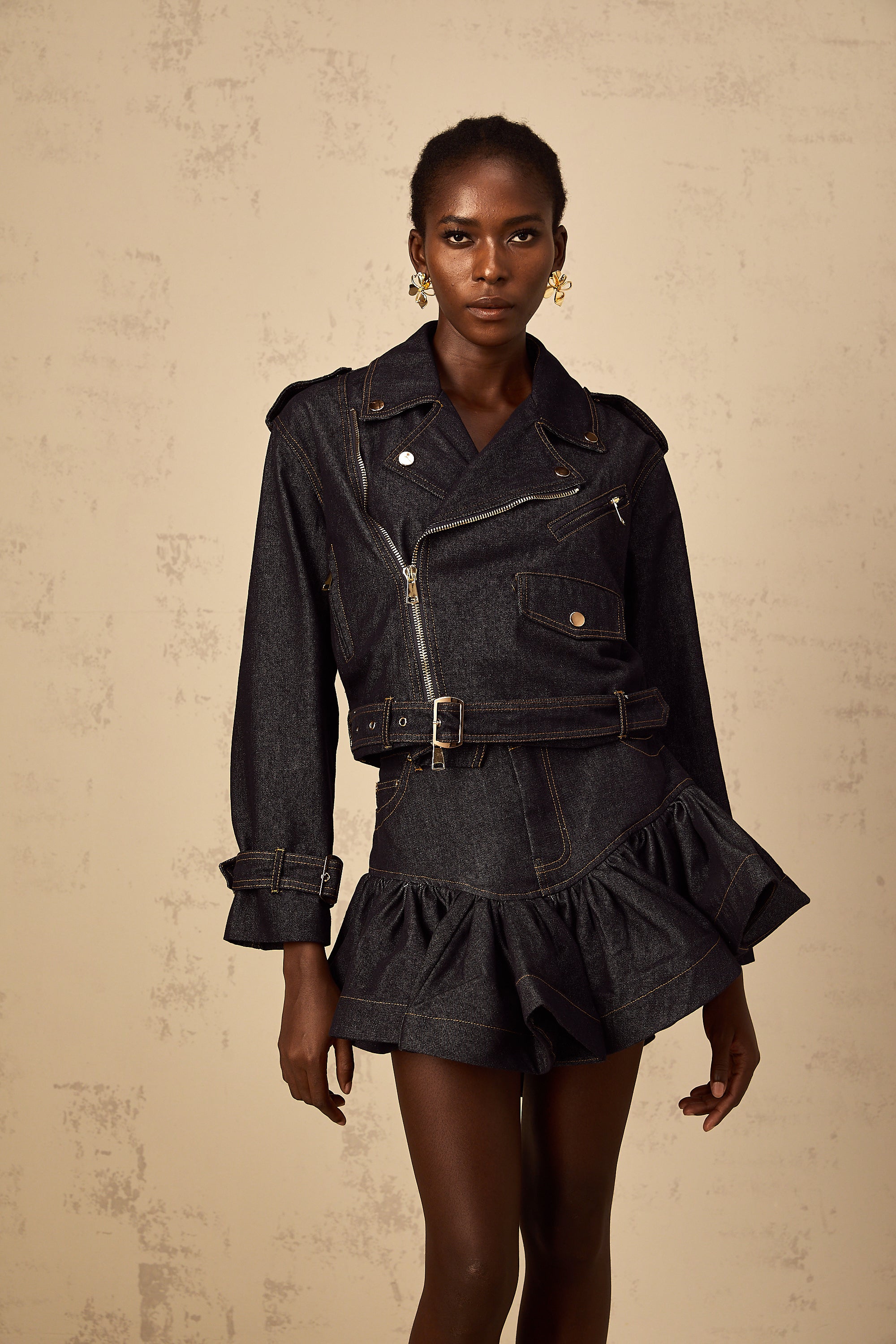 Florence – Jeansjacke mit Kontrastnähten in Indigoblau