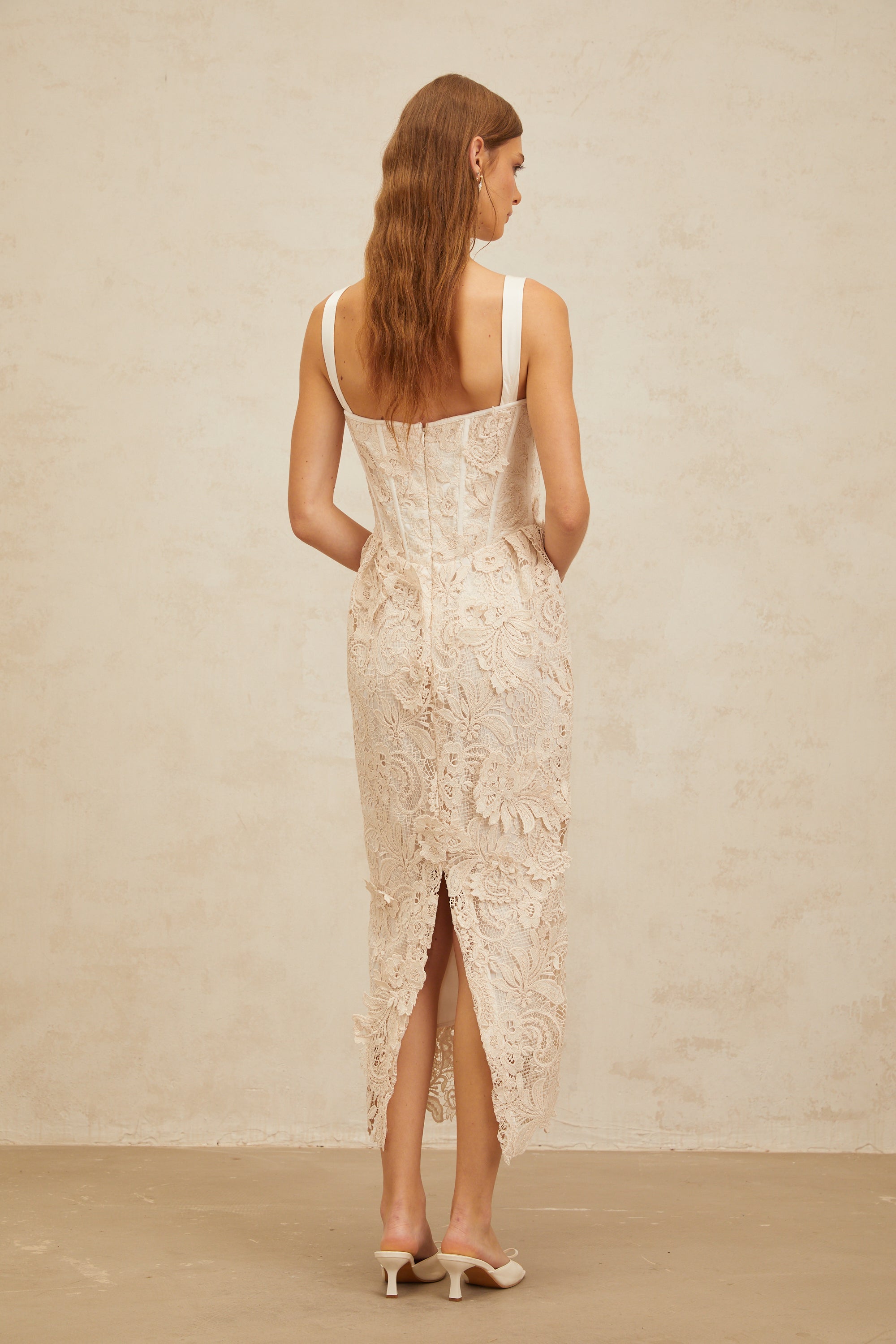 Irène Neutrals Corded Lace Corset Midi Dress