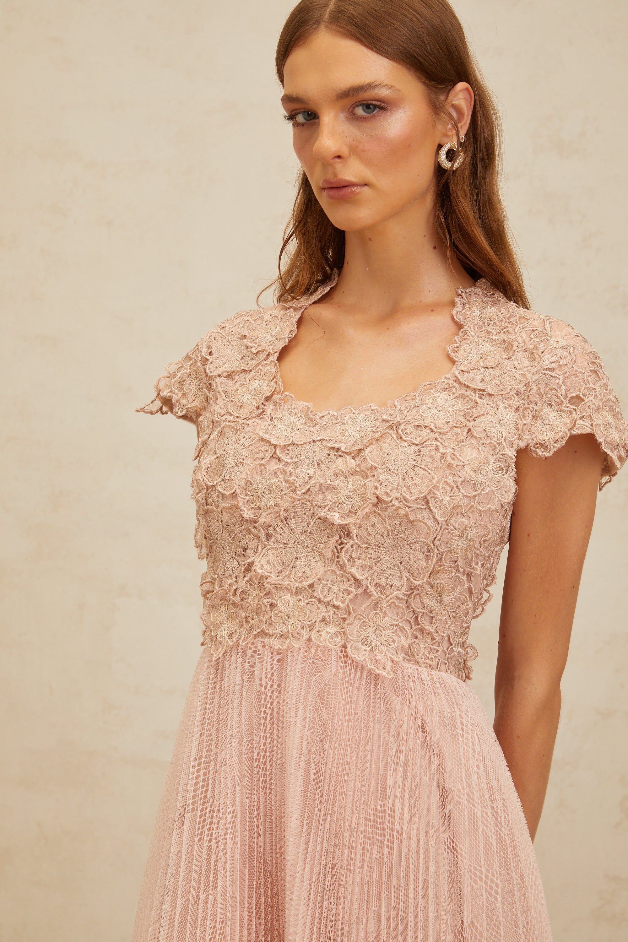 Airelle Pink Floral Embroidered Tulle Midi Dress (Final Sale-US Only)