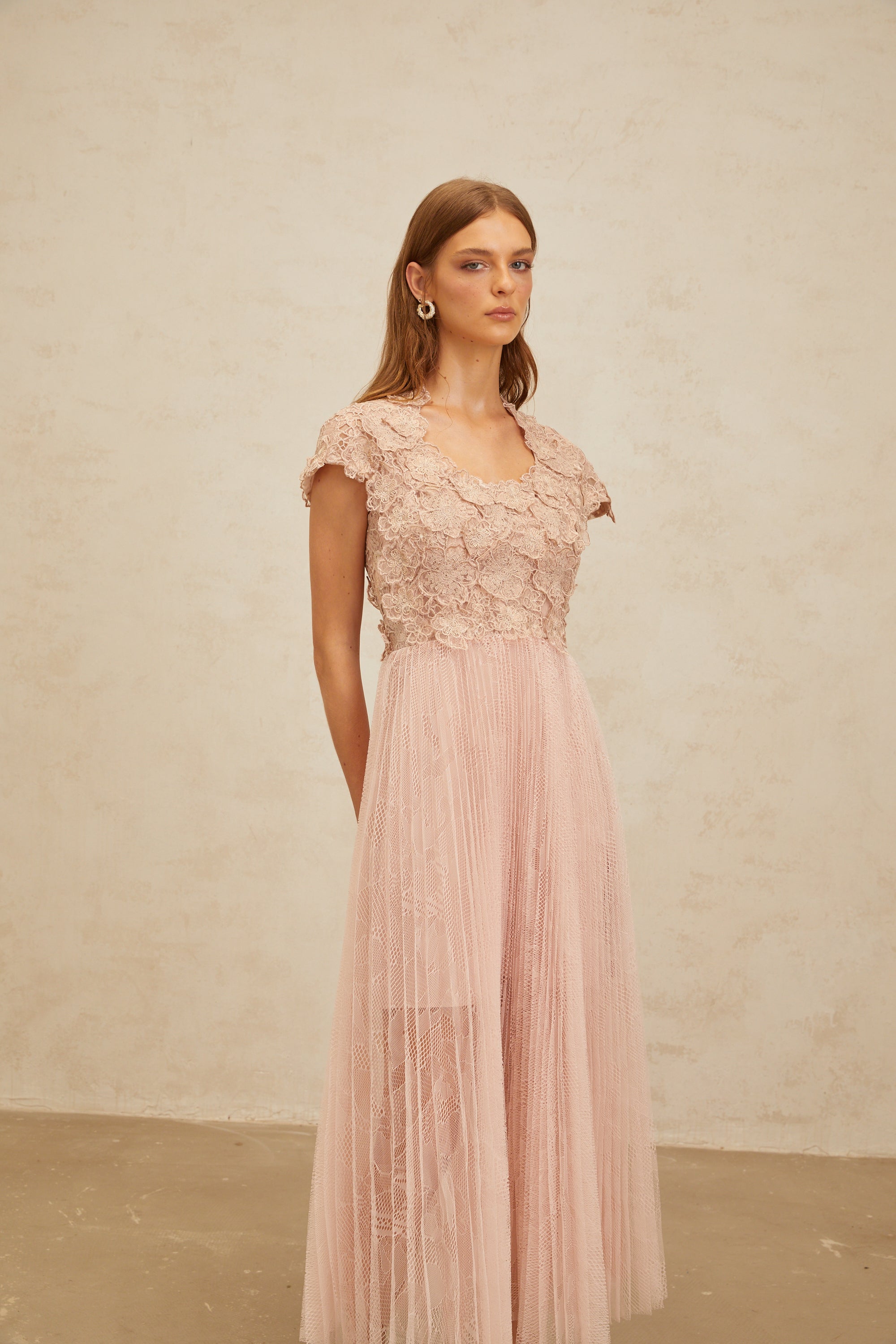Airelle Pink Floral Embroidered Tulle Midi Dress (Final Sale-US Only)