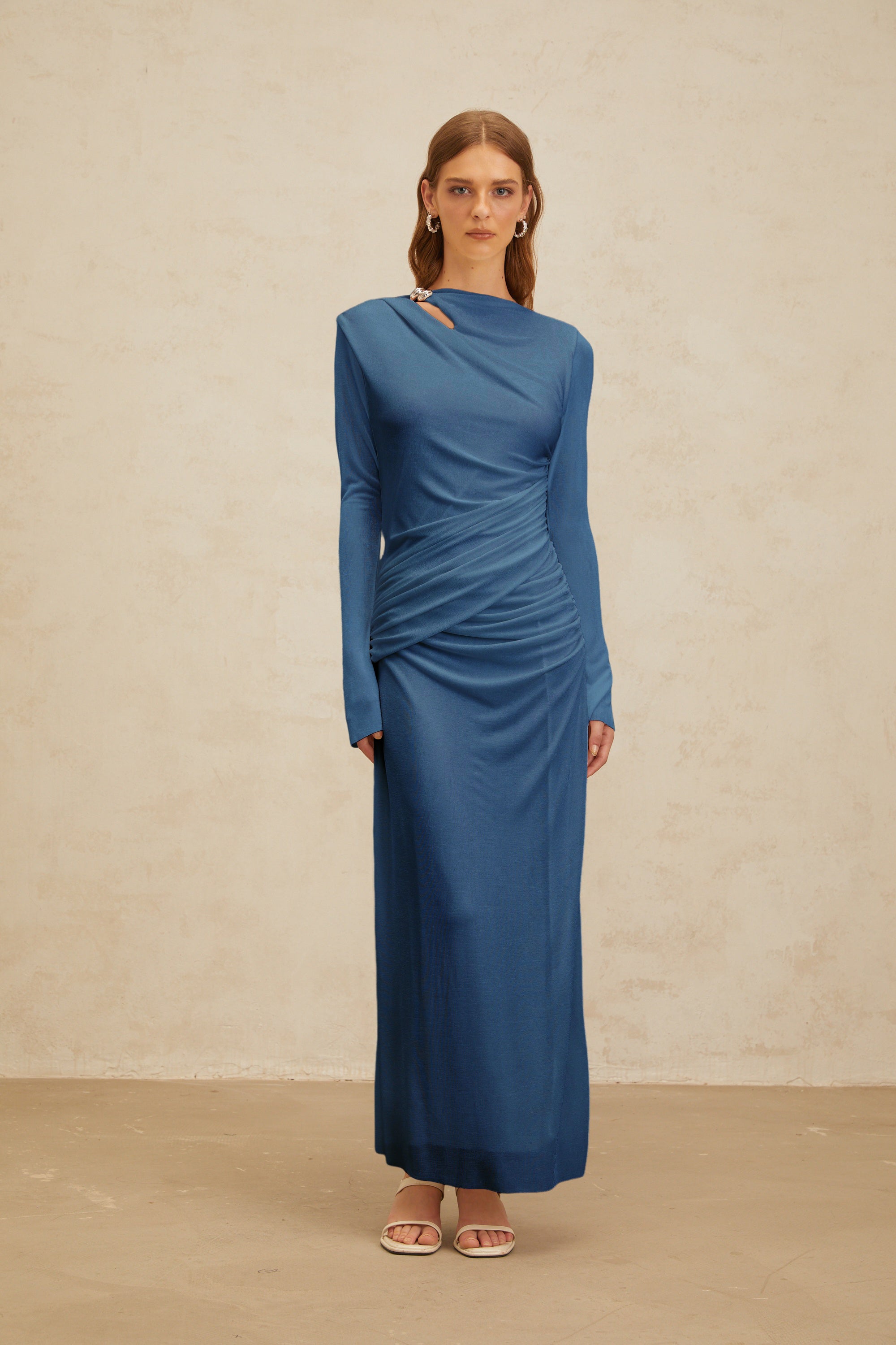 فستان دانيشا الأزرق الملكي Ruched ماكسي