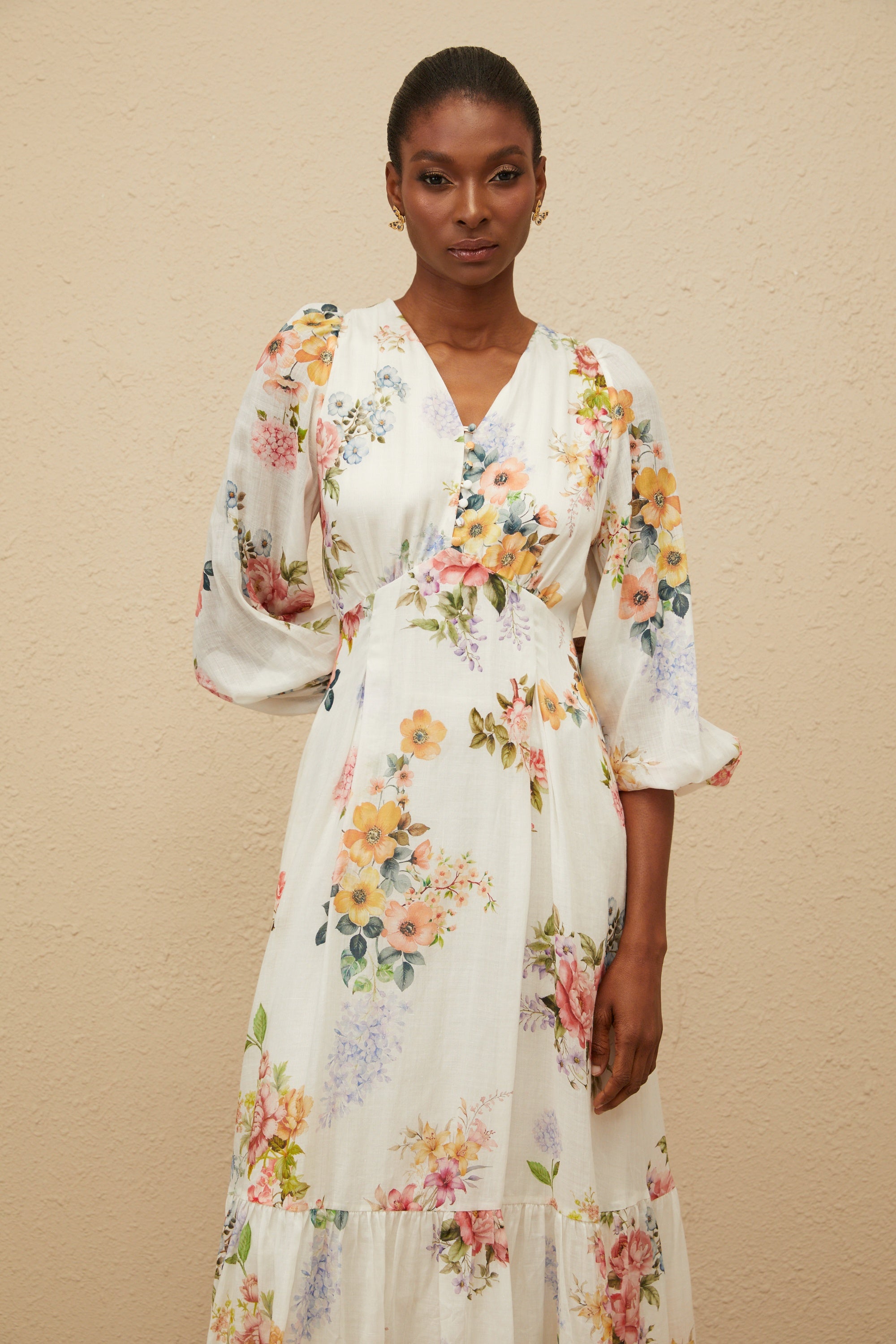 ワンピース Noemie Floral Zip-Up Dress Noemie Floral Zip-Up Dress Noémie White Floral Print V-Neck Midi Dress