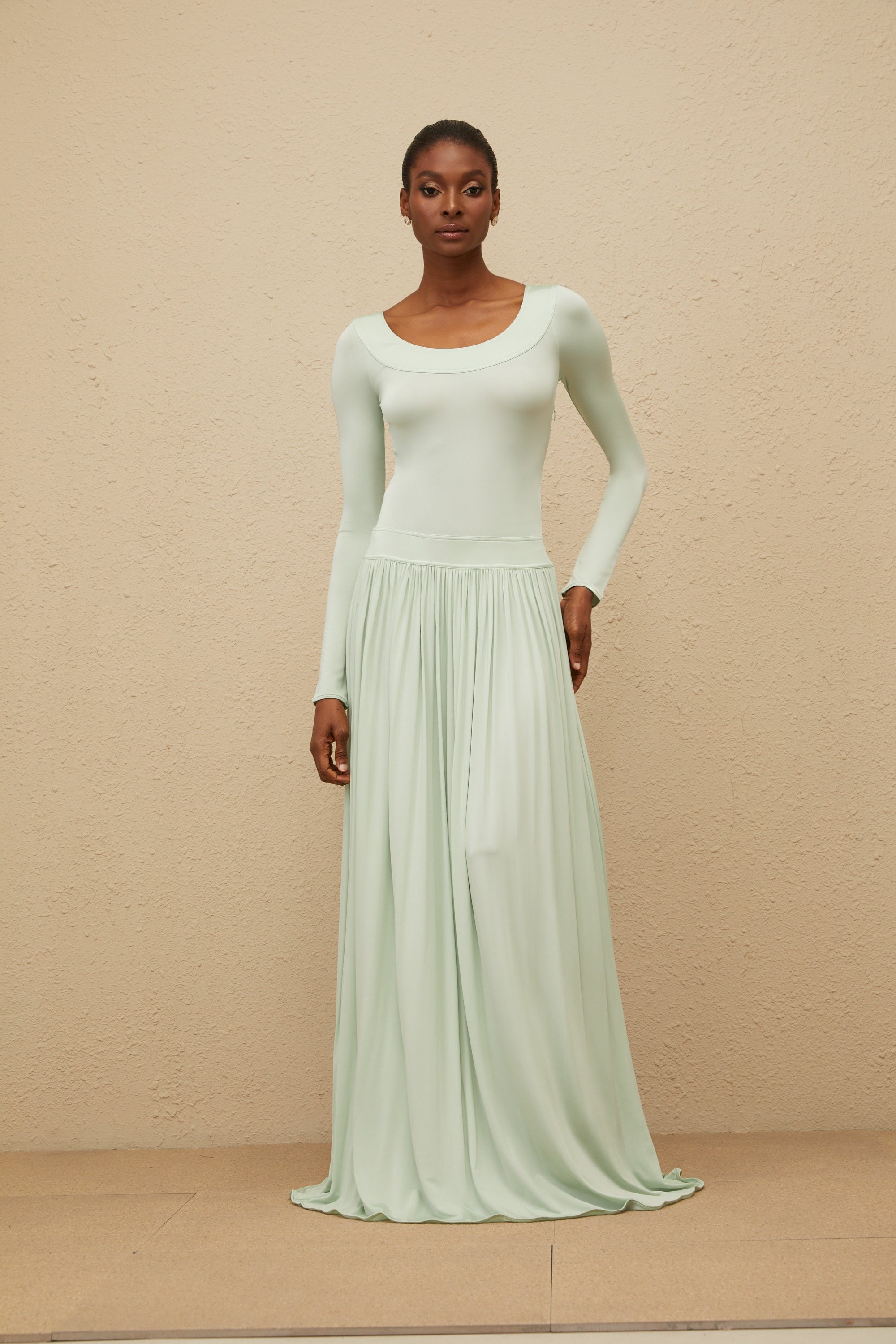 Campagne Green Open-Back Shirred Maxi Dress