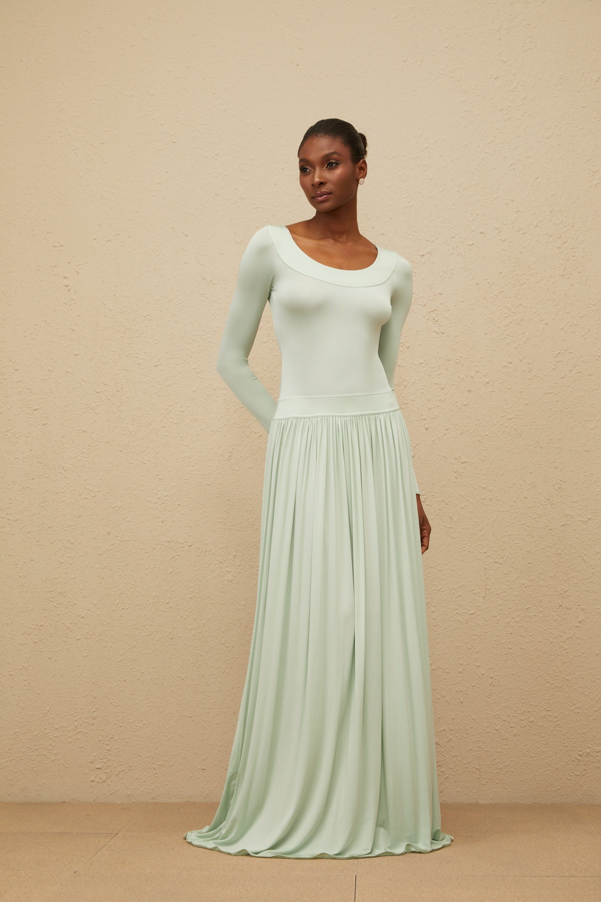 Campagne Green Open-Back Shirred Maxi Dress