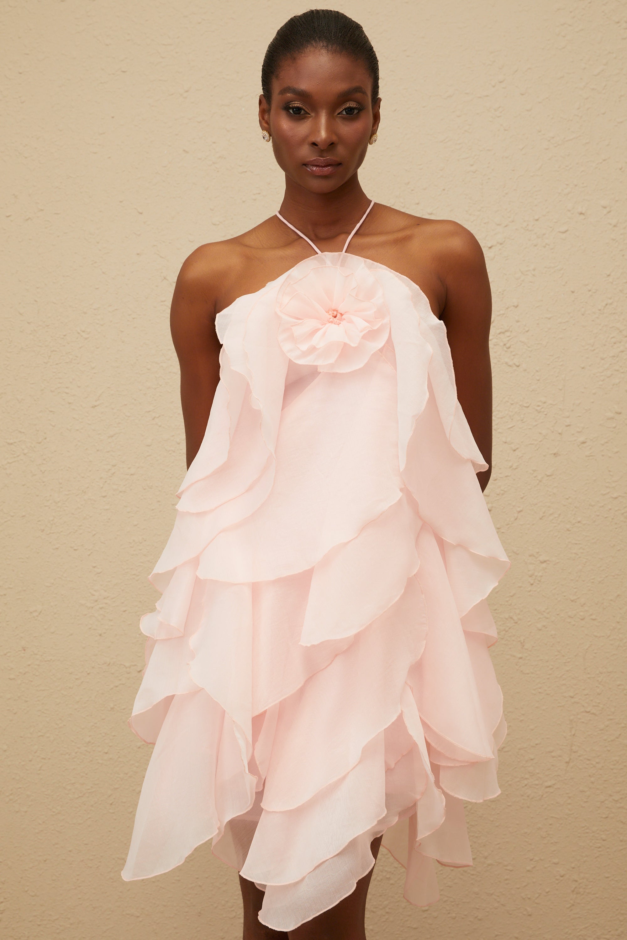 Lucie Pink Tiered Ruffled Mini Dress
