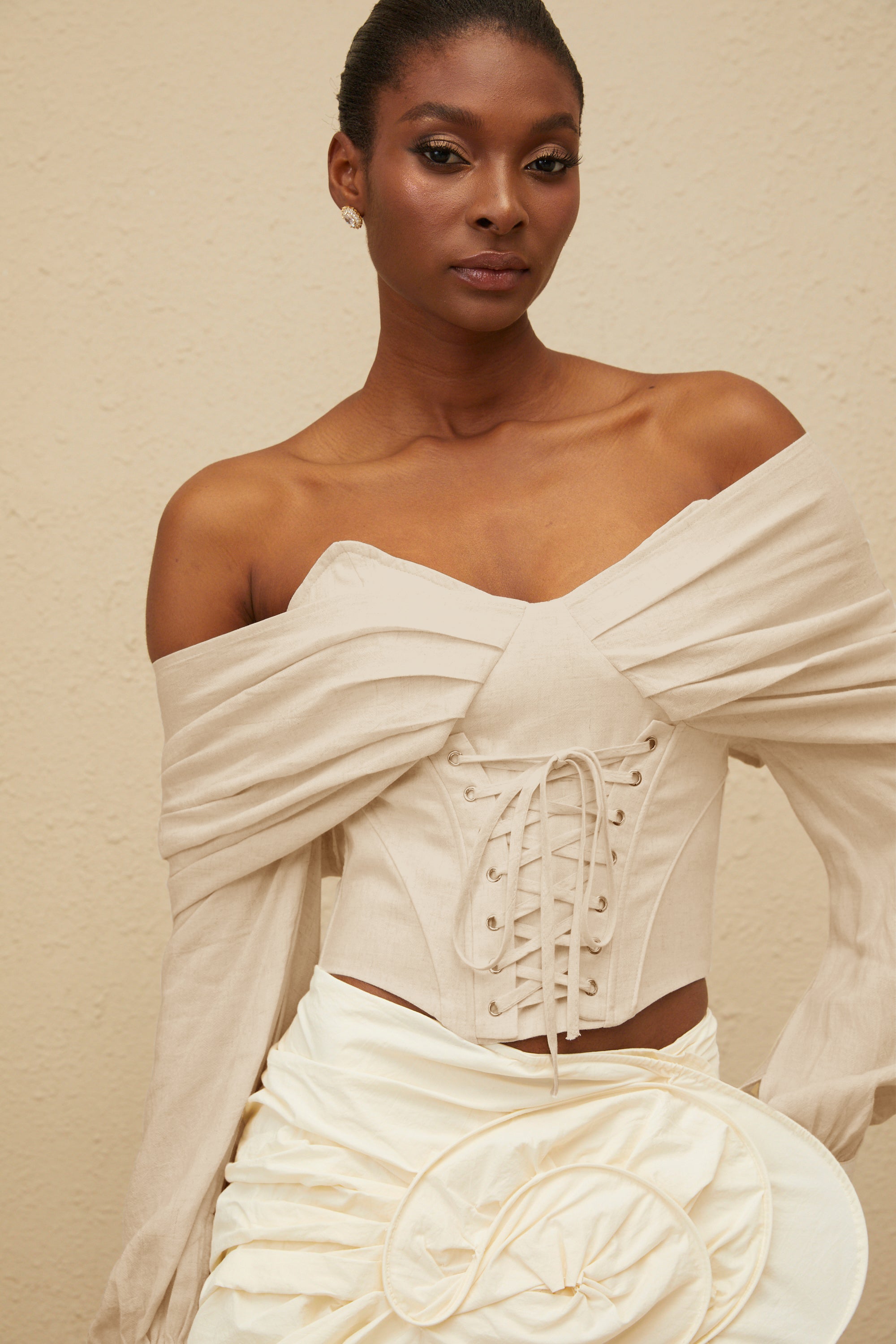 Éclatante Off-Shoulder Lace-Up Crop Top (Final Sale-US Only)