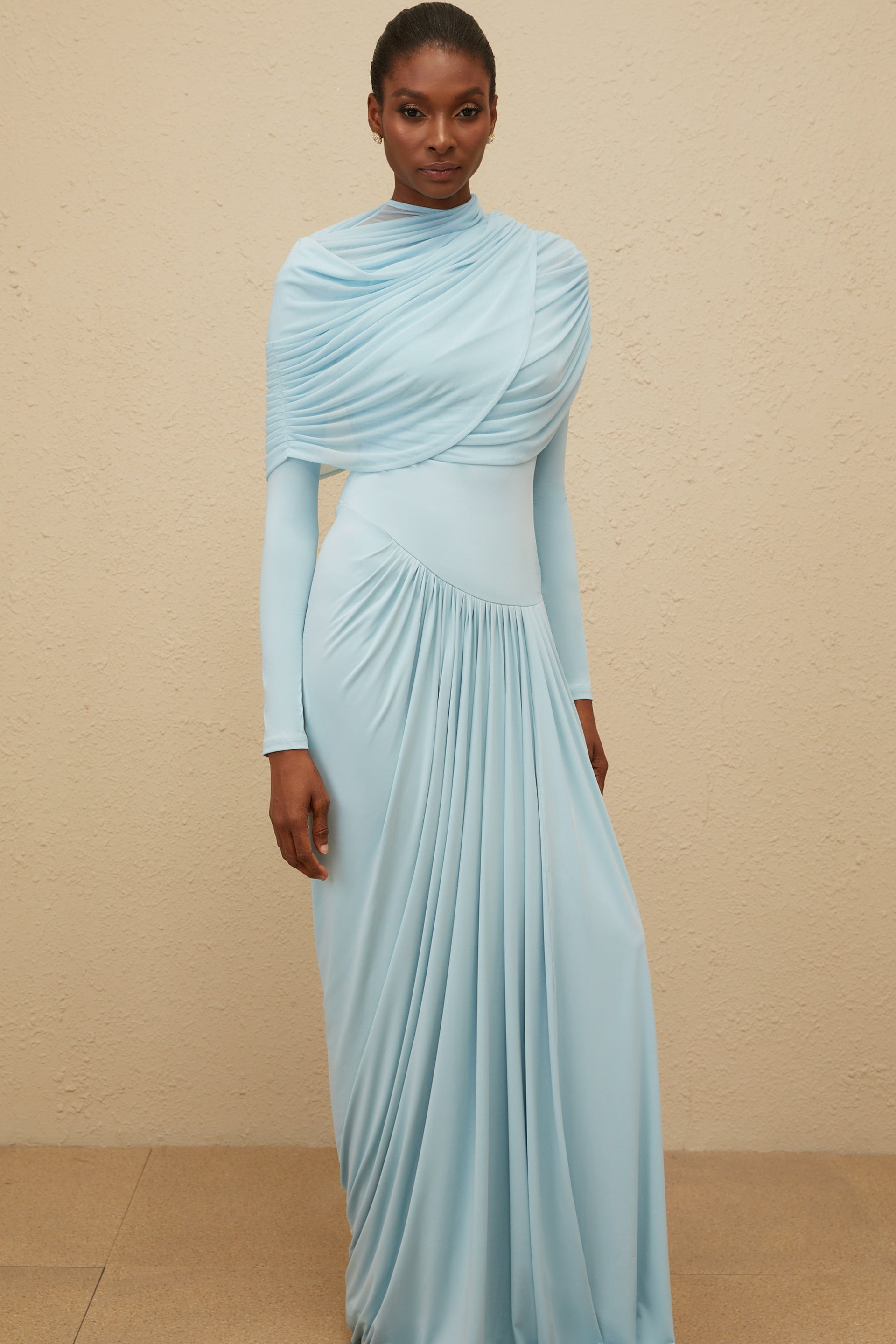 Knit Bodycon Dress Ruched Knit Dress Catherine Baby-Blue Asymmetrical Pleated Long-Sleeve Maxi Dress Knit Bodycon Dress Ruched Knit Dress Catherine Baby-Blue Asymmetrical Pleated Long-Sleeve Maxi Dress
