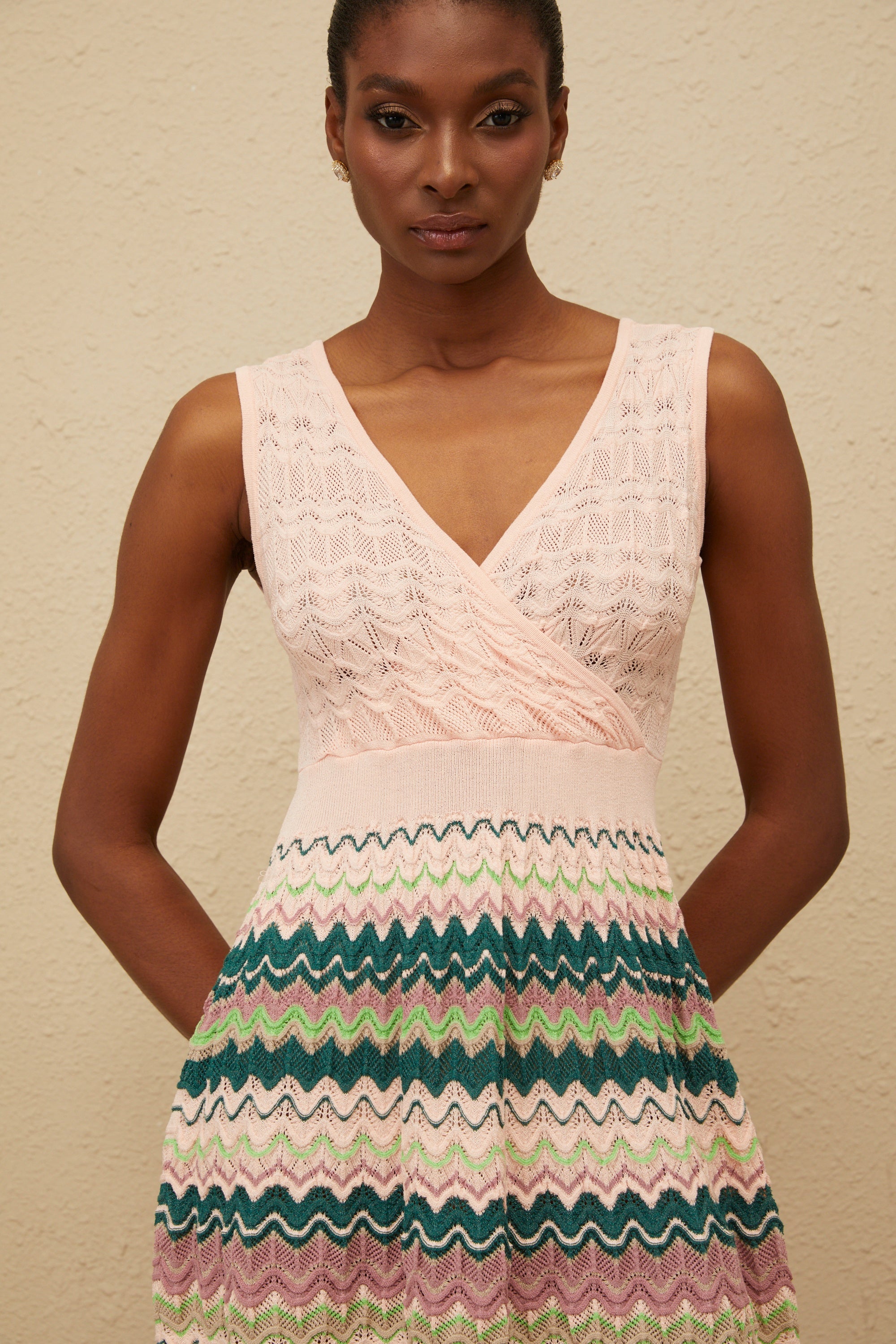 Maxanne Pink Wave Knit Mini Dress