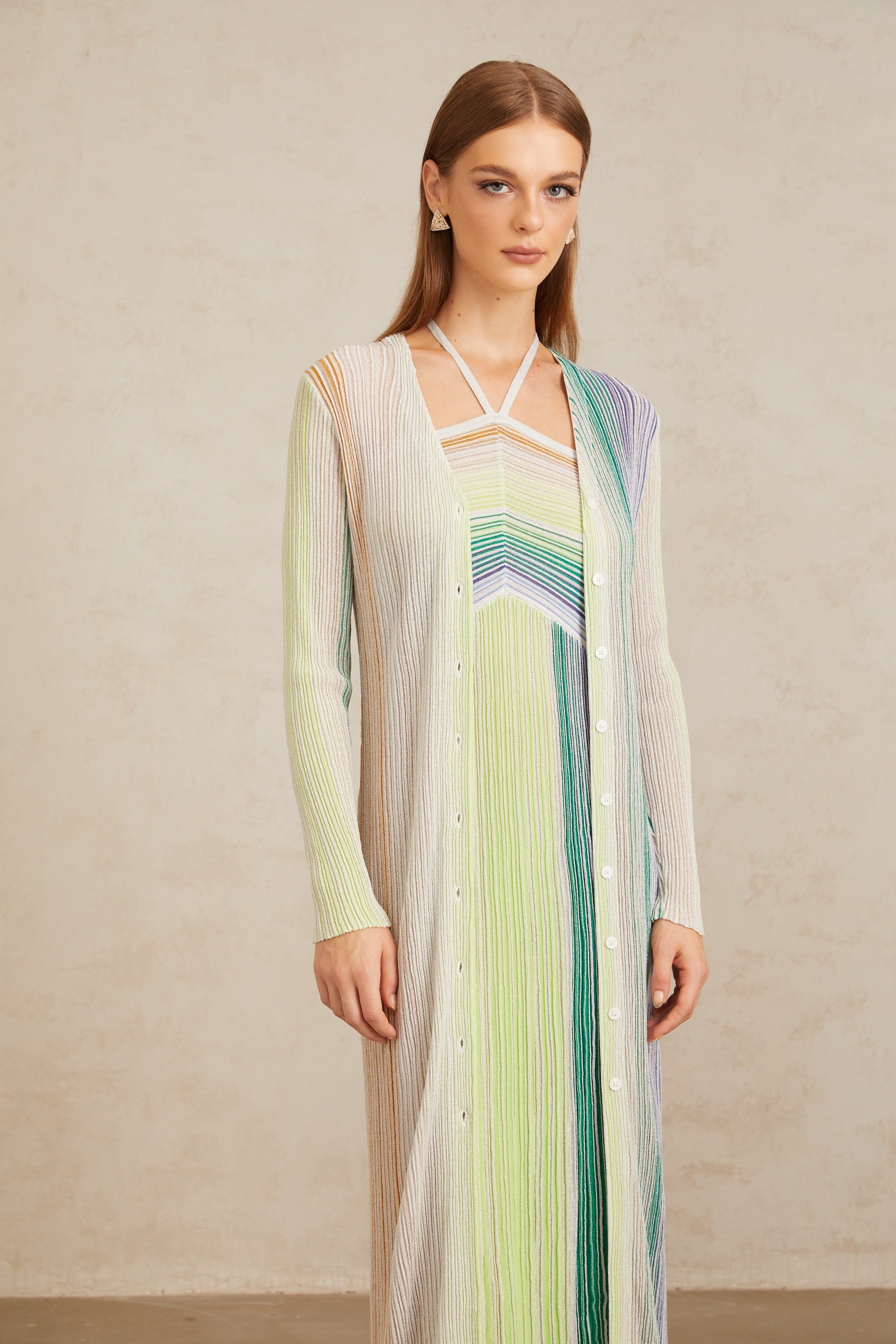 كارديجان طويل محبوك باللون الأخضر المعدني من سيريليث