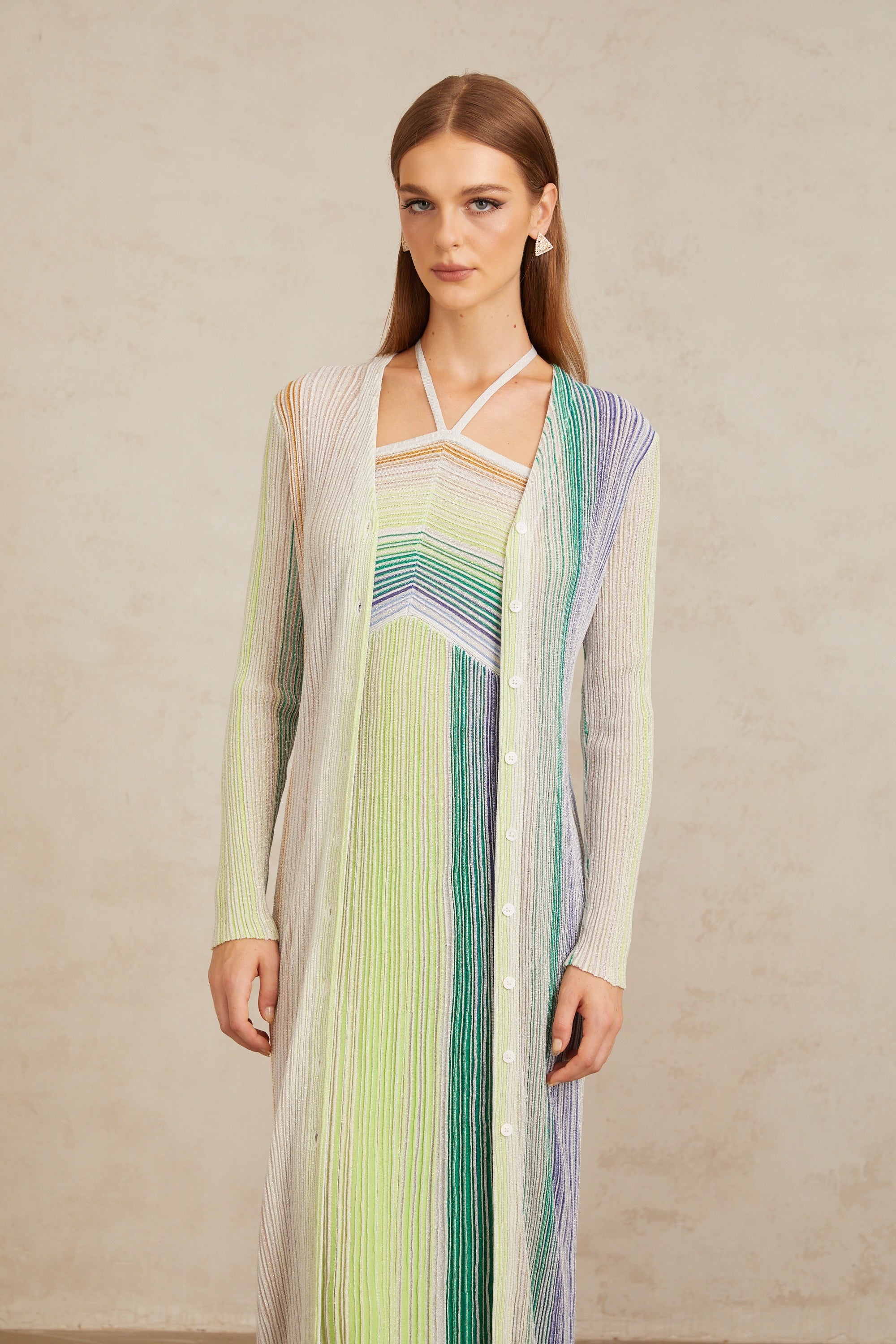 كارديجان طويل محبوك باللون الأخضر المعدني من سيريليث