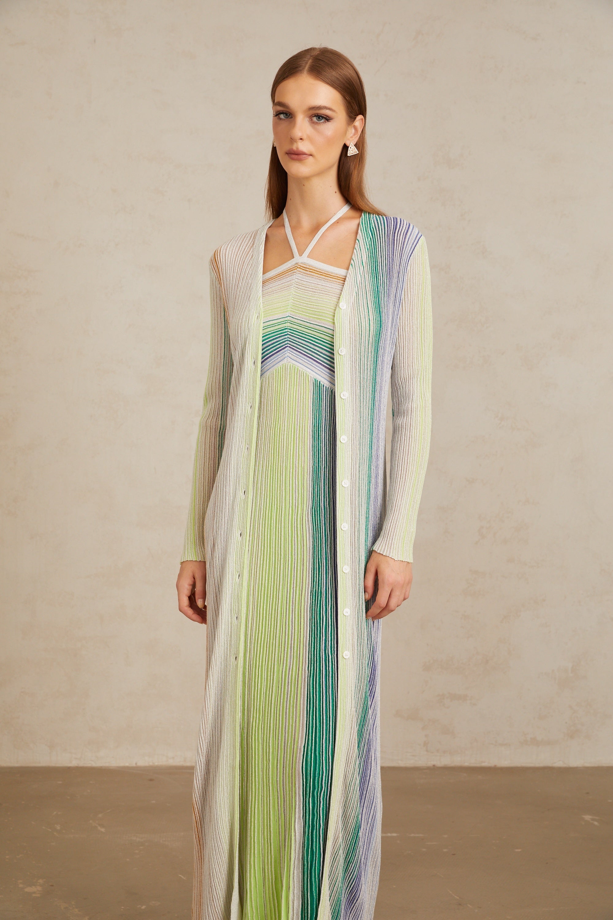 كارديجان طويل محبوك باللون الأخضر المعدني من سيريليث