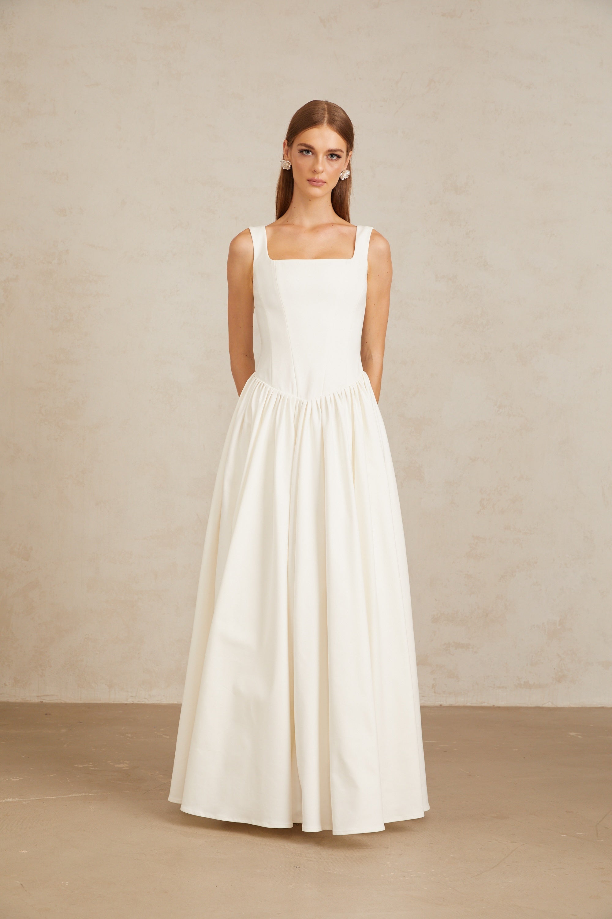 Sadie White Pleated Corset Maxi Gown (Final Sale)
