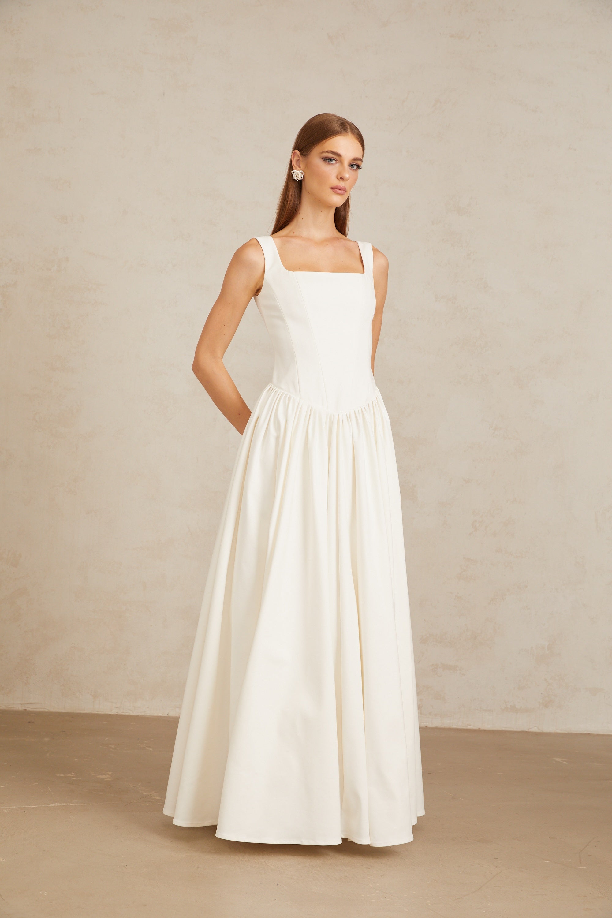 Sadie White Pleated Corset Maxi Gown (Final Sale)