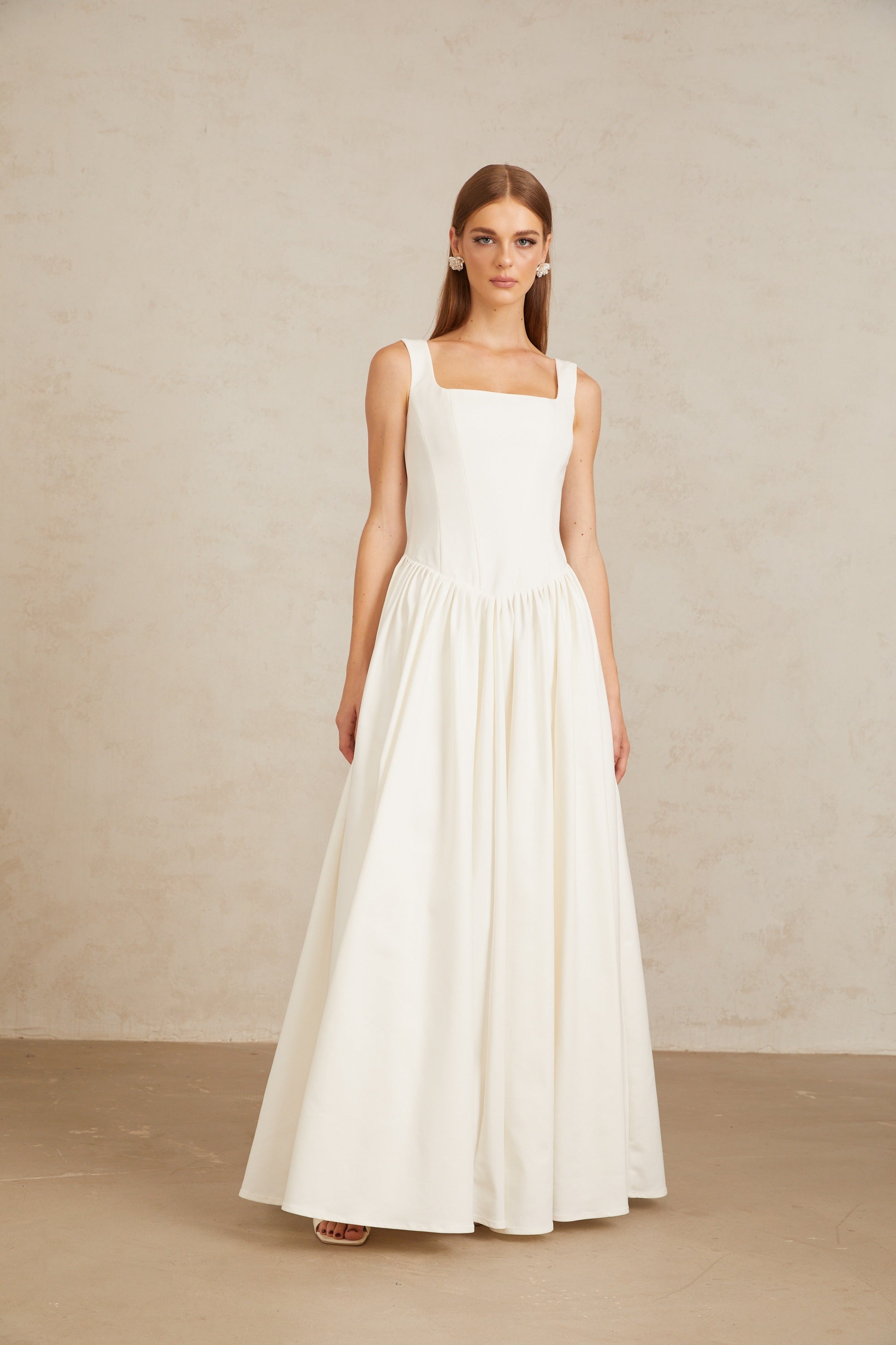 Sadie White Pleated Corset Maxi Gown (Final Sale)