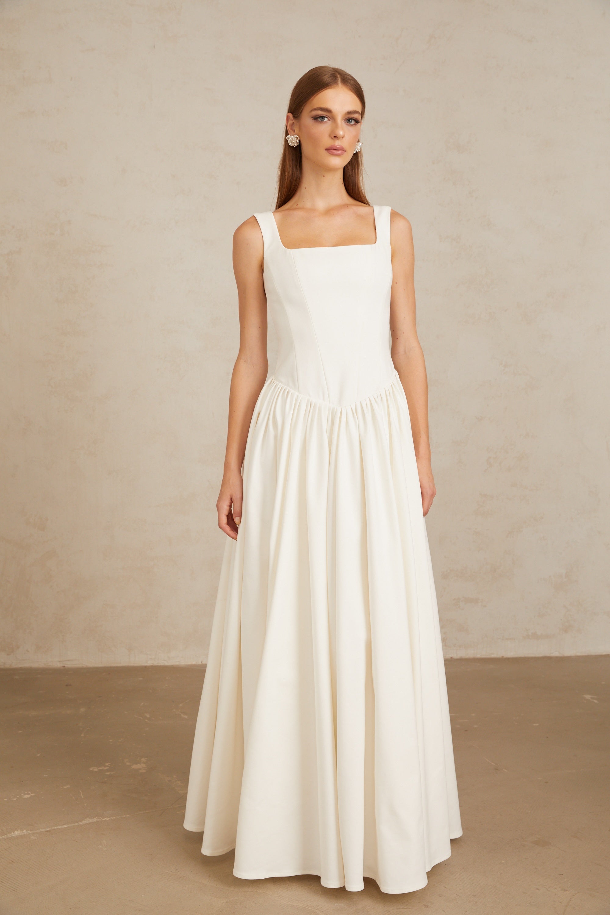Sadie White Pleated Corset Maxi Gown (Final Sale)