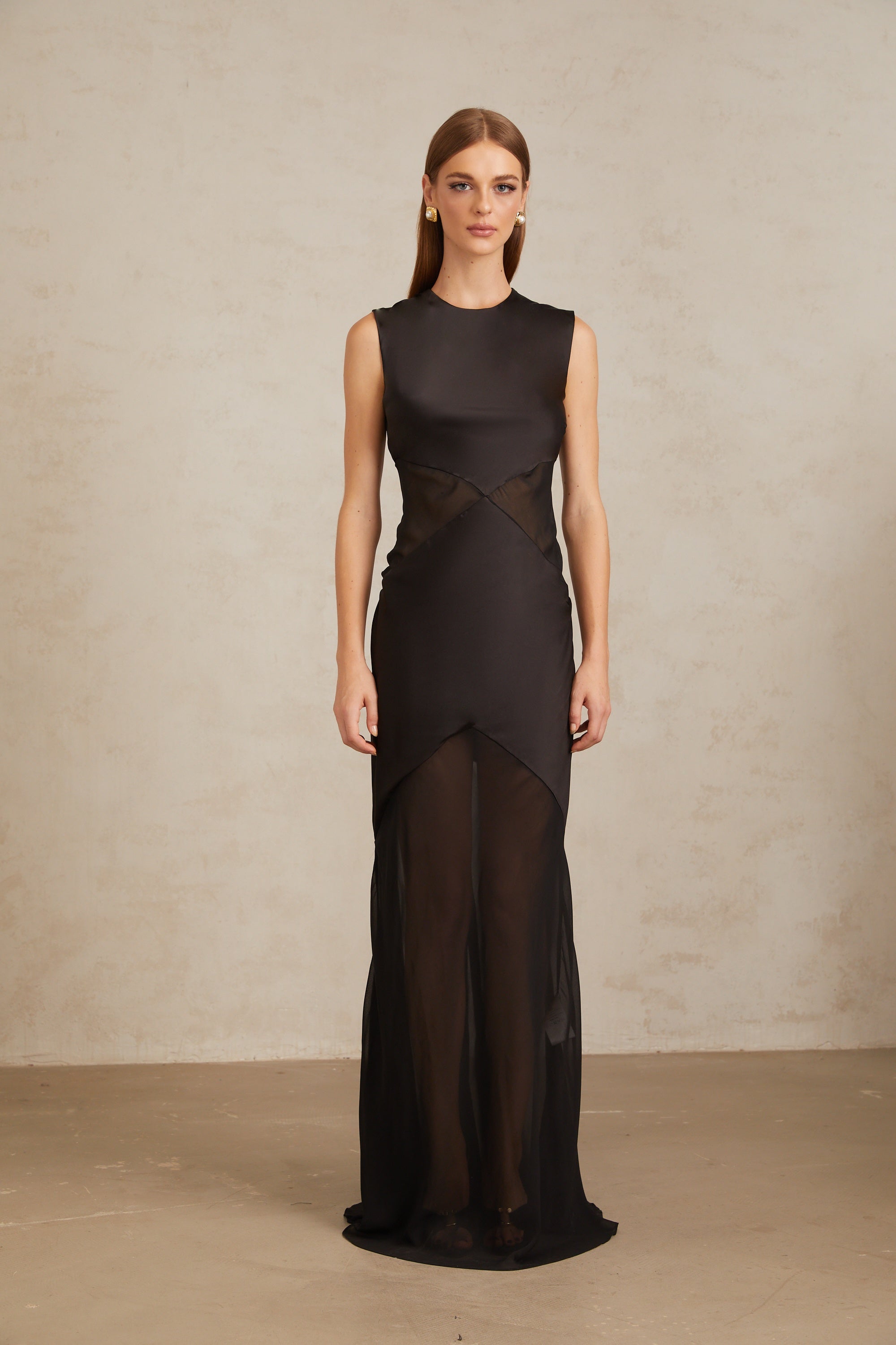 Siiri Black Tulle Panel Satin Maxi Gown (Final Sale)