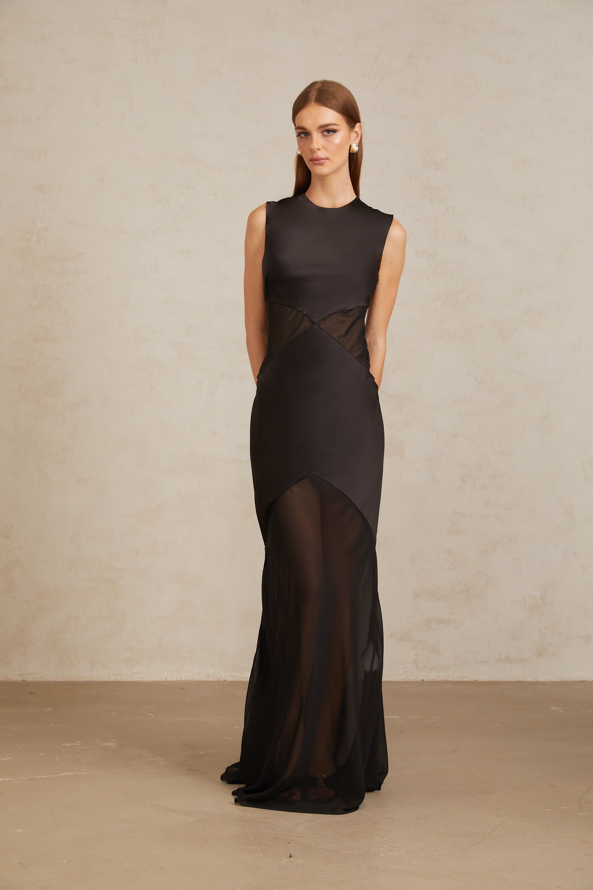 Siiri Black Tulle Panel Satin Maxi Gown (Final Sale)