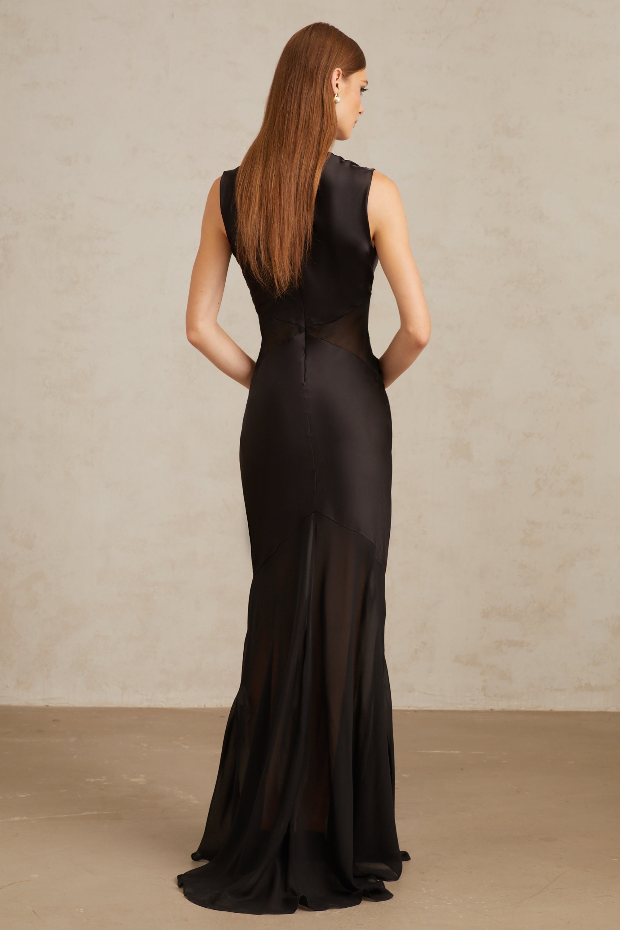 Siiri Black Tulle Panel Satin Maxi Gown (Final Sale)