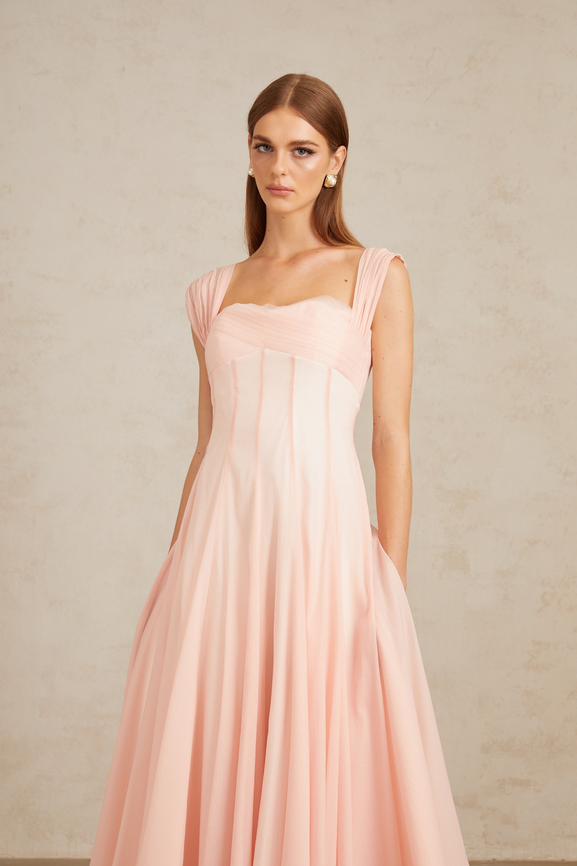 Érasme – Rosa Midikleid mit Volant