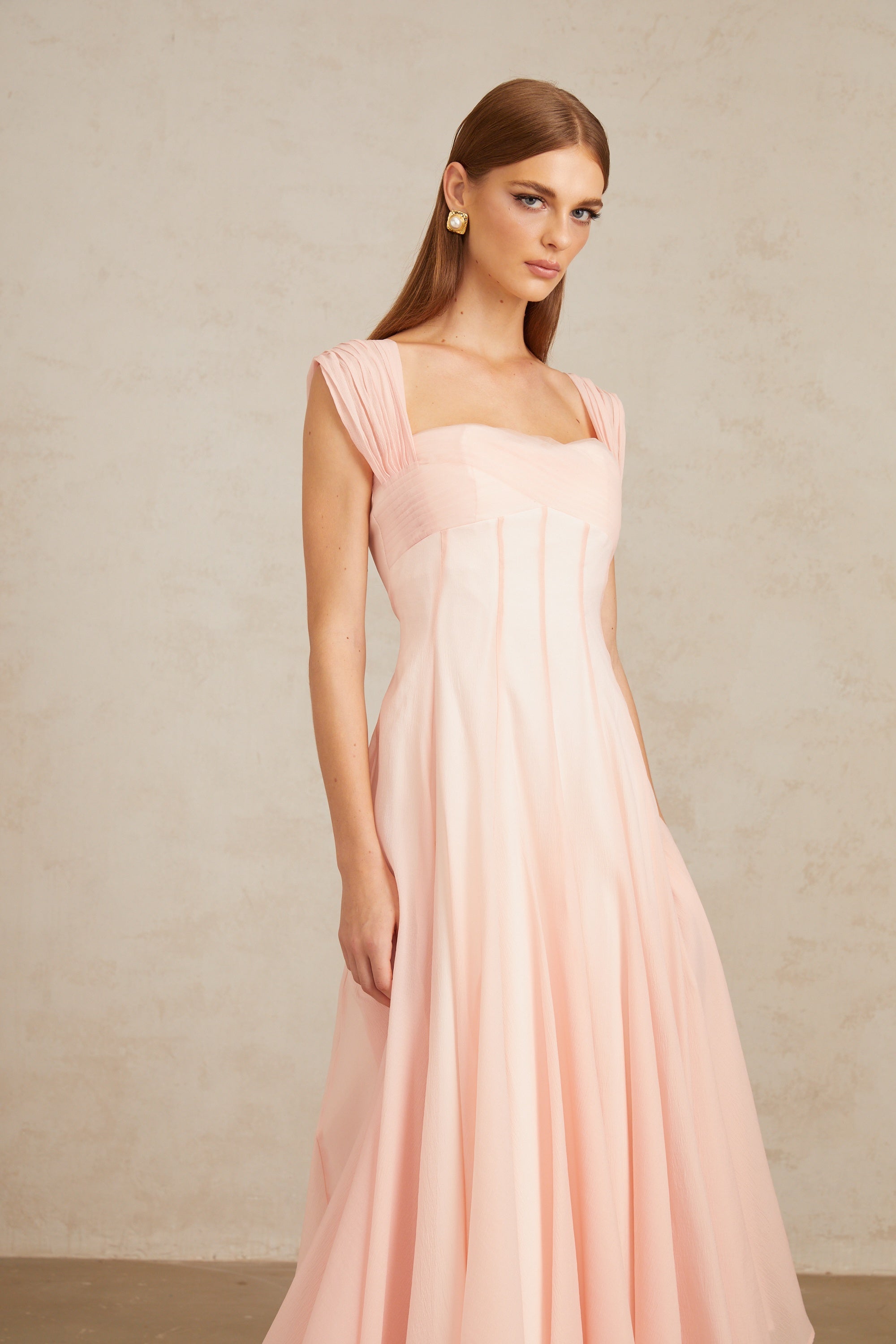 Érasme – Rosa Midikleid mit Volant