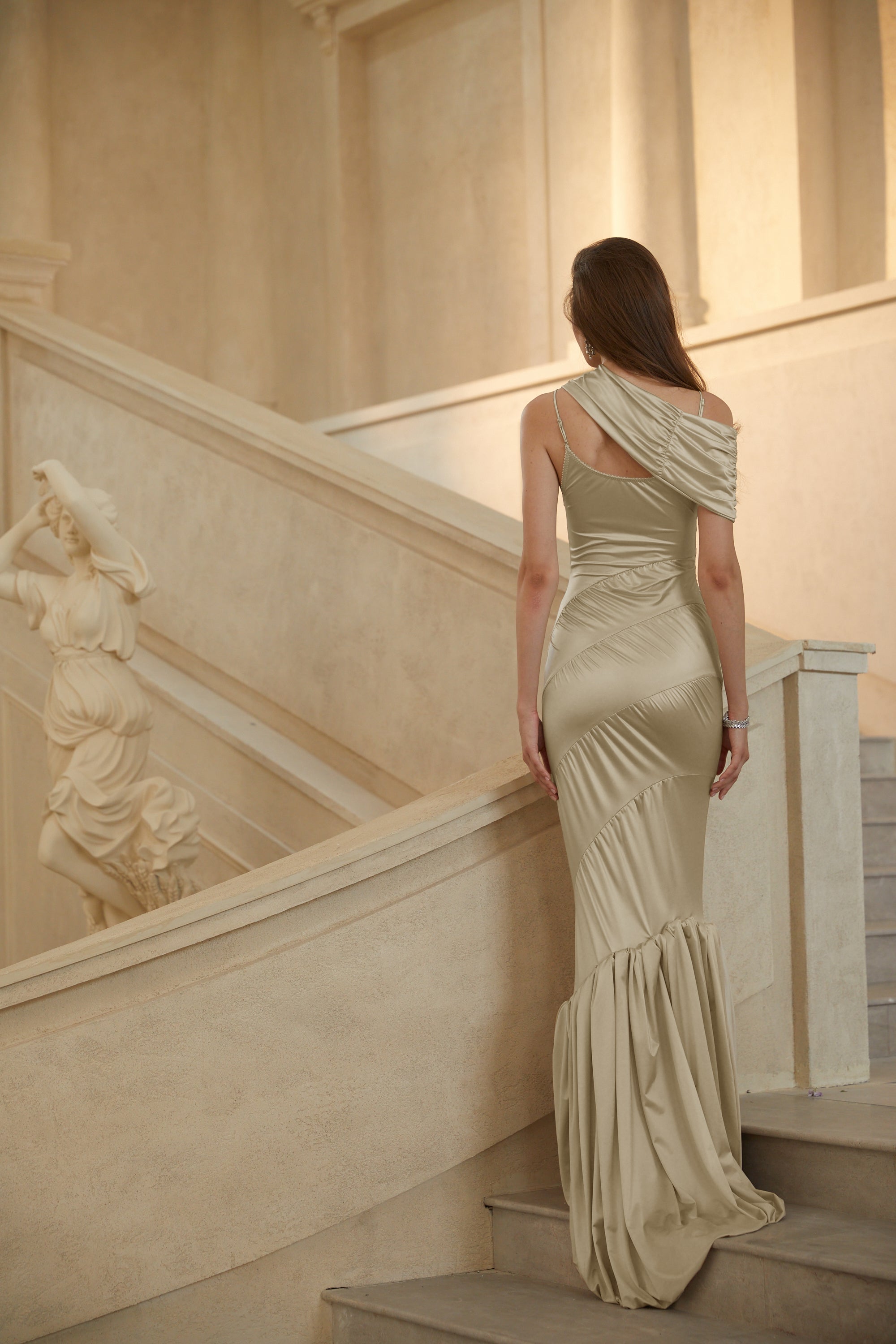 Cecilia Neutral Sea Ammonite Shirred Maxi Dress