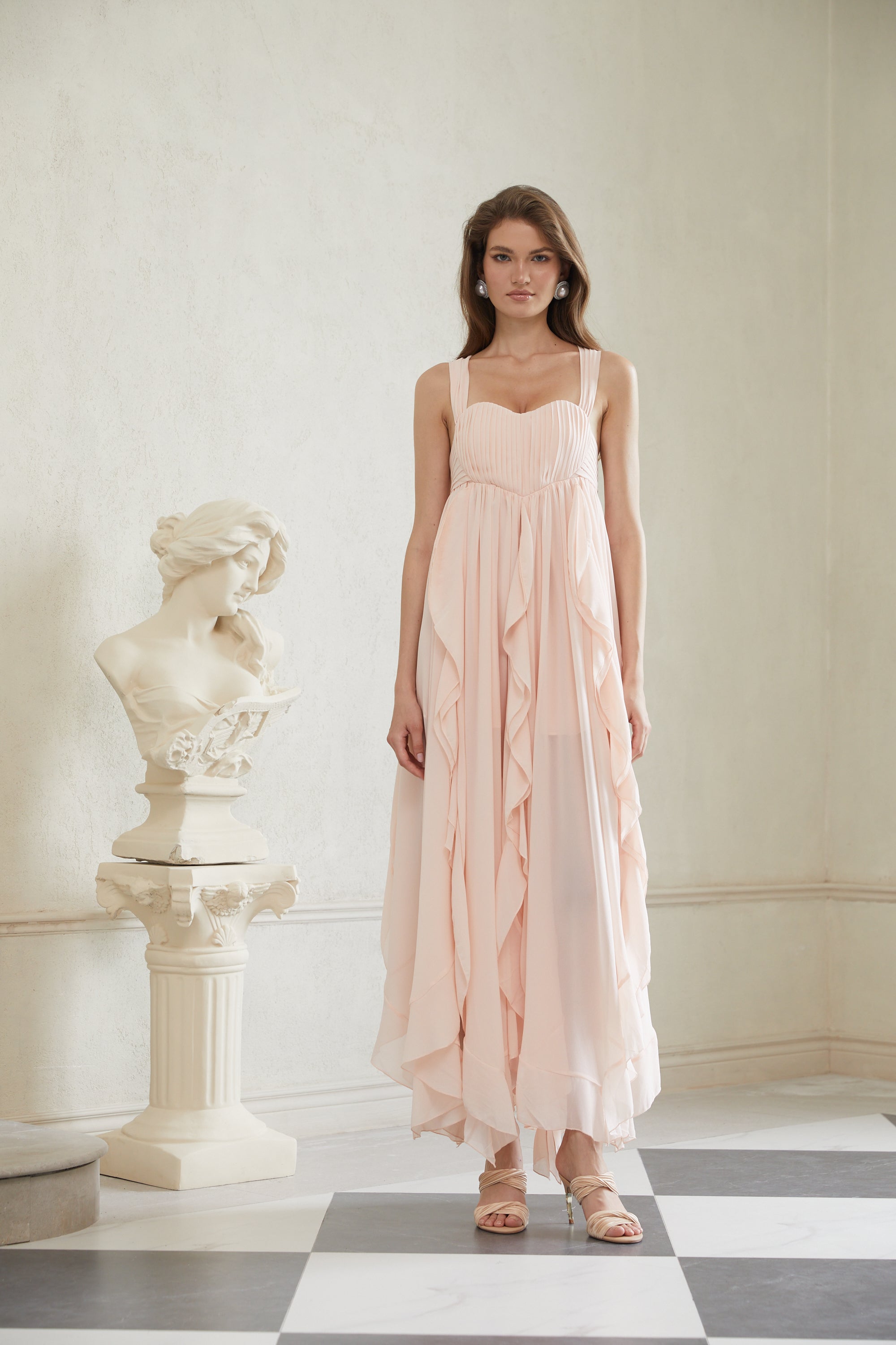 Eos Pink Ruffled Chiffon Maxi Dress (Final Sale)