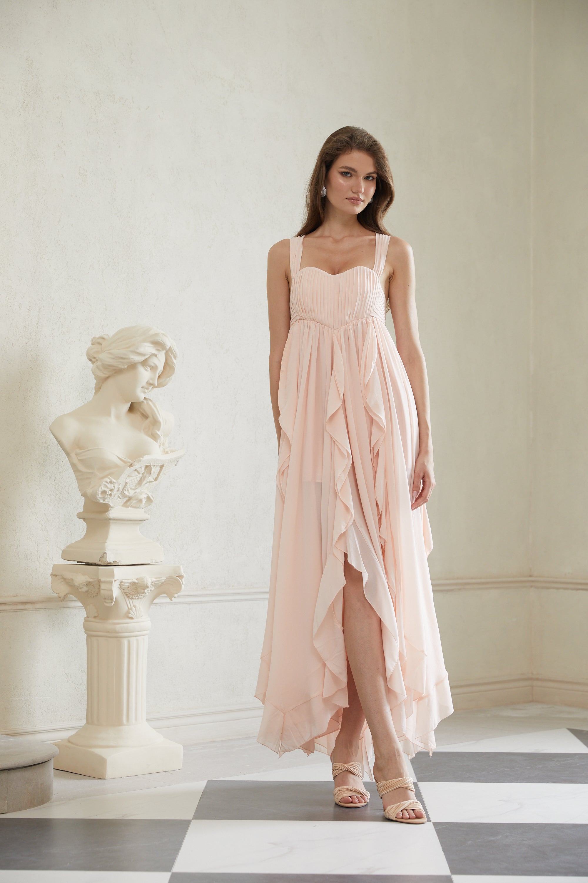 Eos Pink Ruffled Chiffon Maxi Dress (Final Sale)