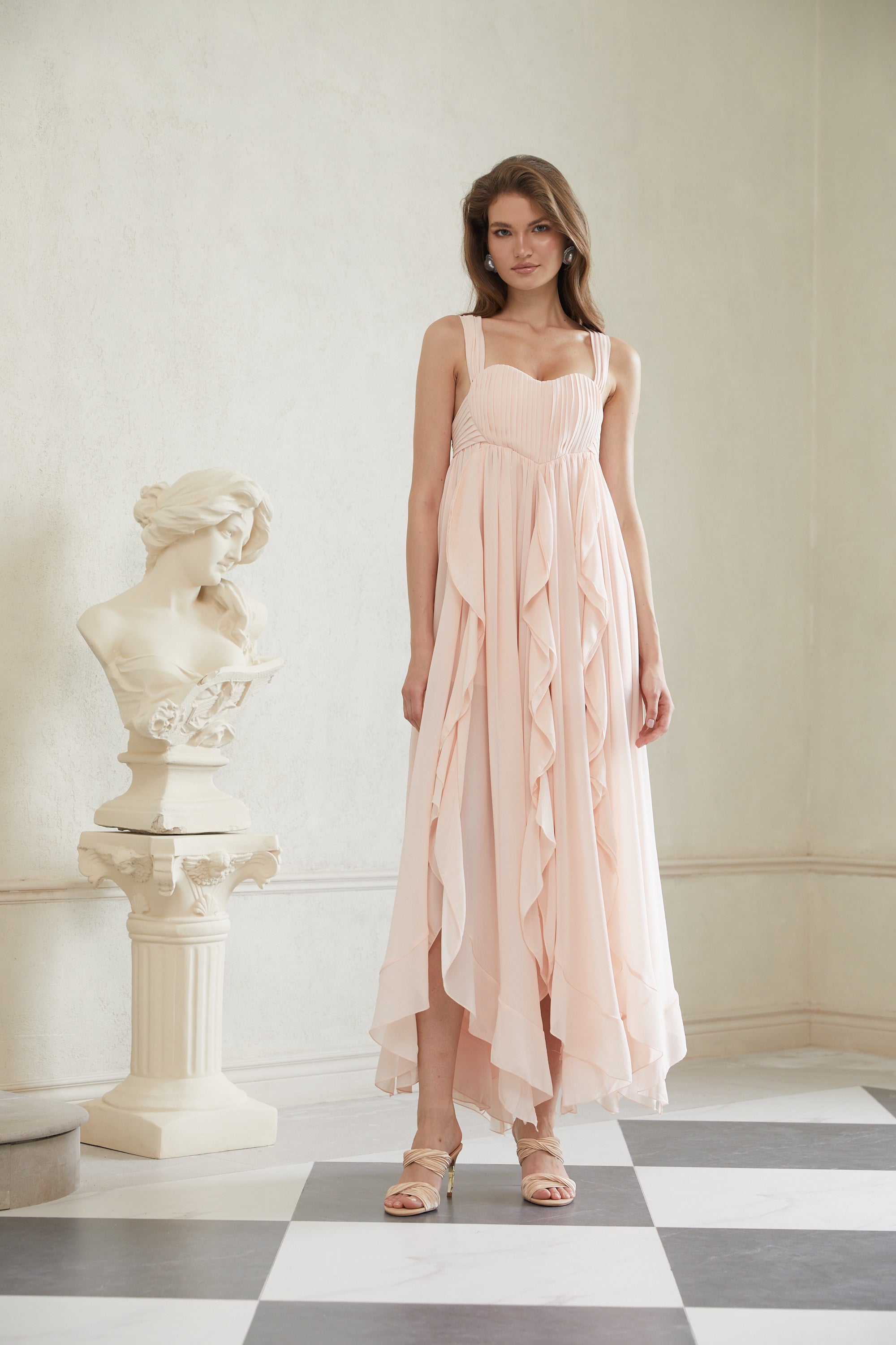 Eos Pink Ruffled Chiffon Maxi Dress (Final Sale)