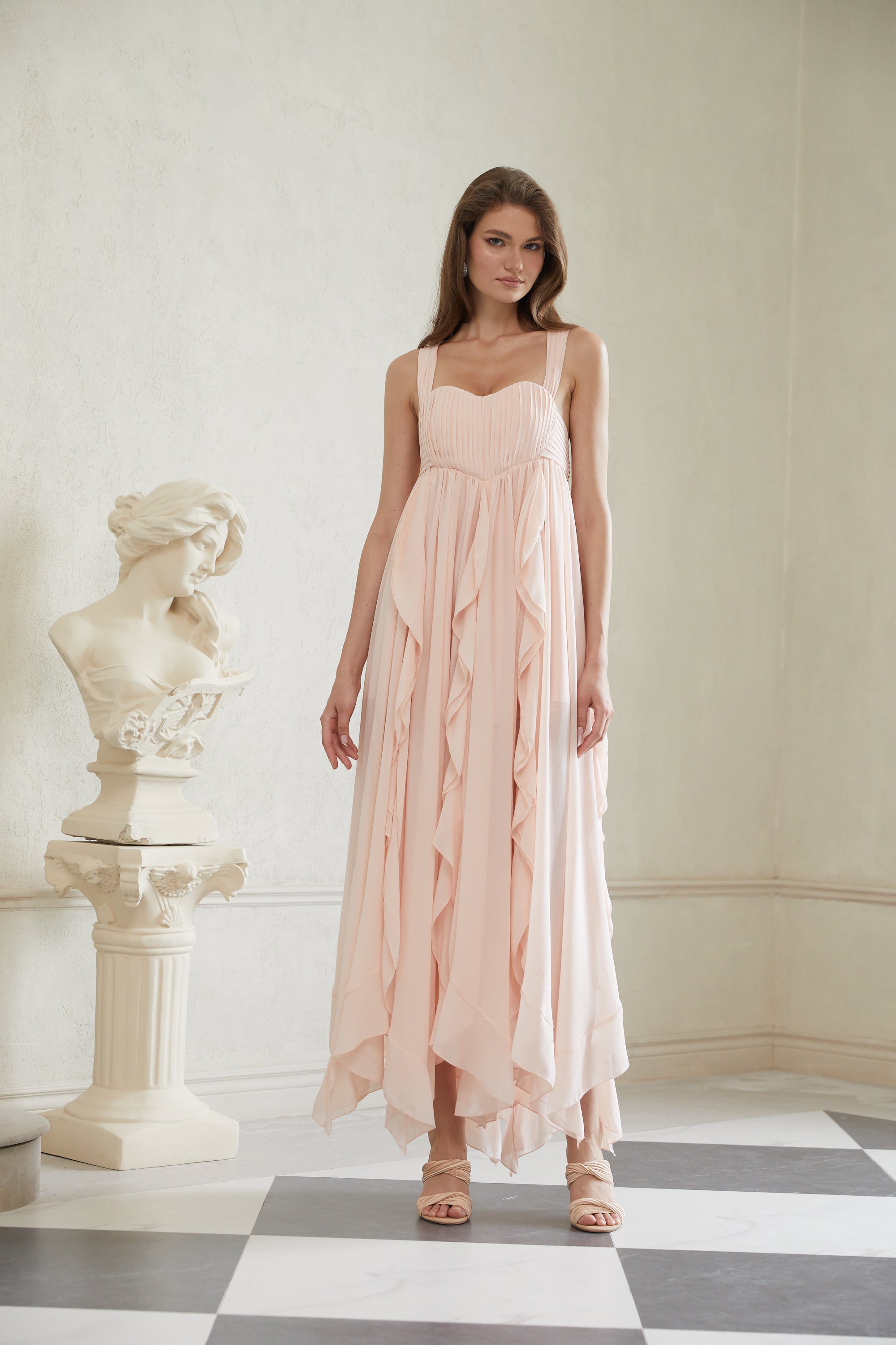 Eos Pink Ruffled Chiffon Maxi Dress (Final Sale)