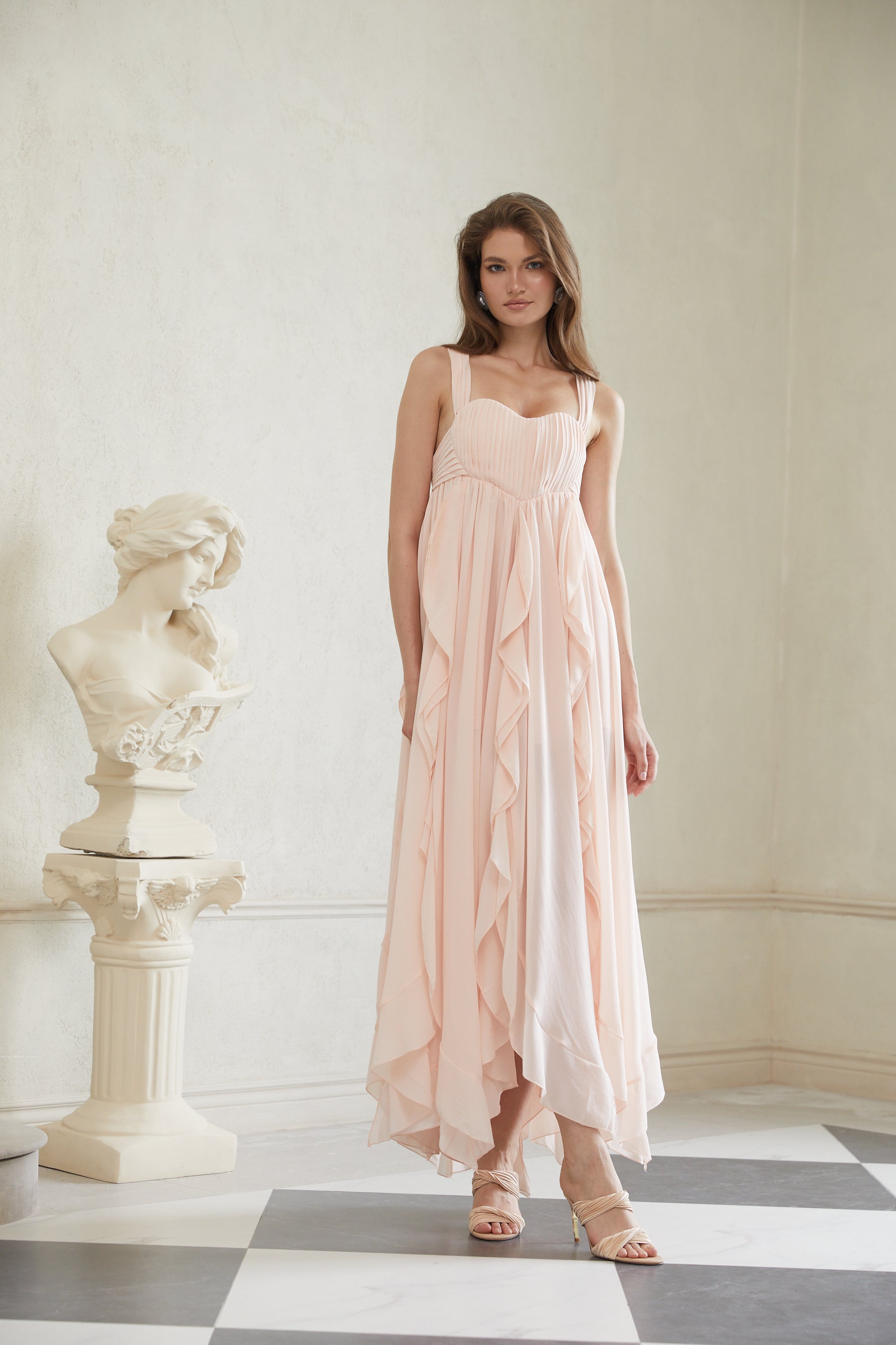Eos Pink Ruffled Chiffon Maxi Dress (Final Sale)
