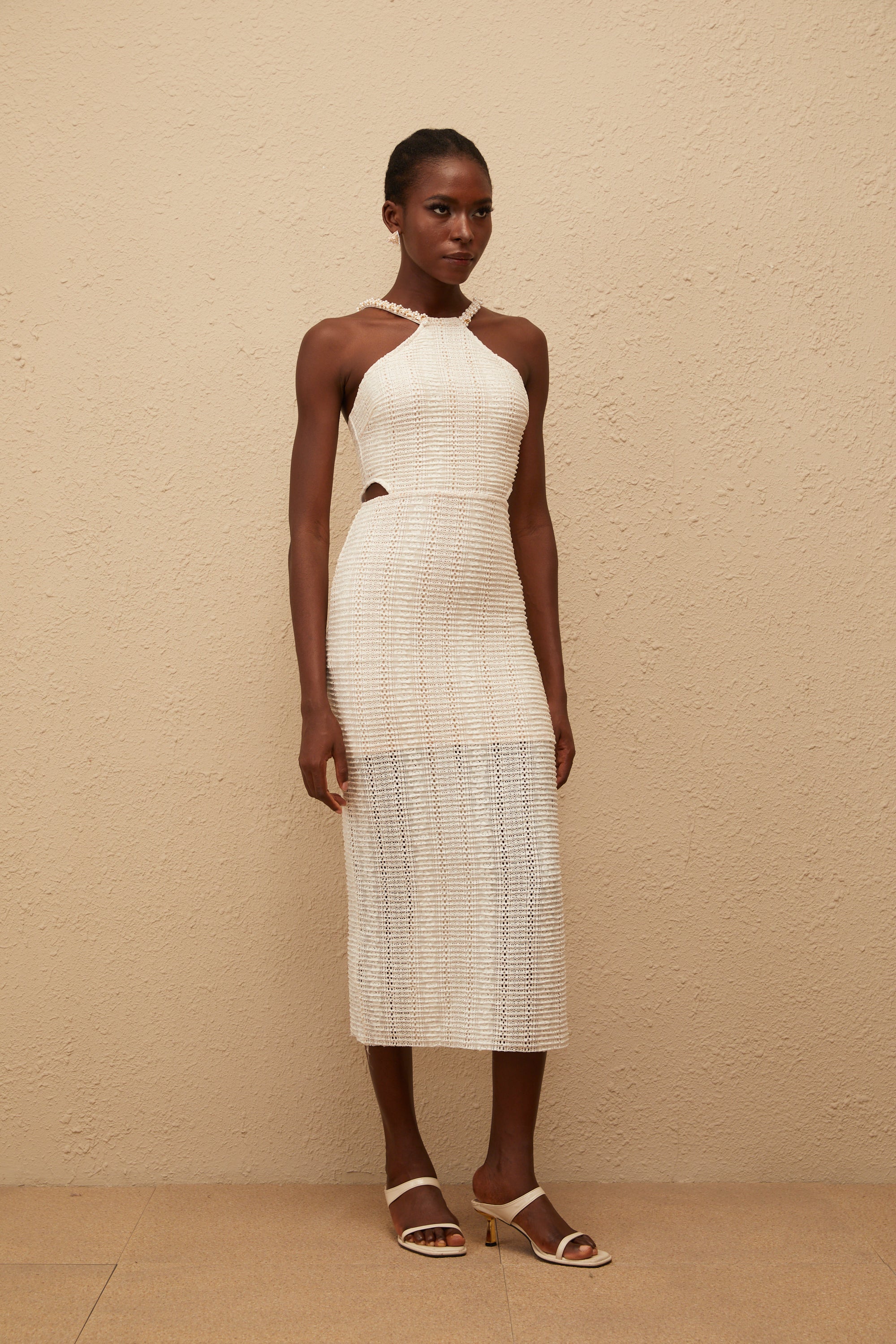 Eulalie Off White Guipure Lace Corset Midi Dress