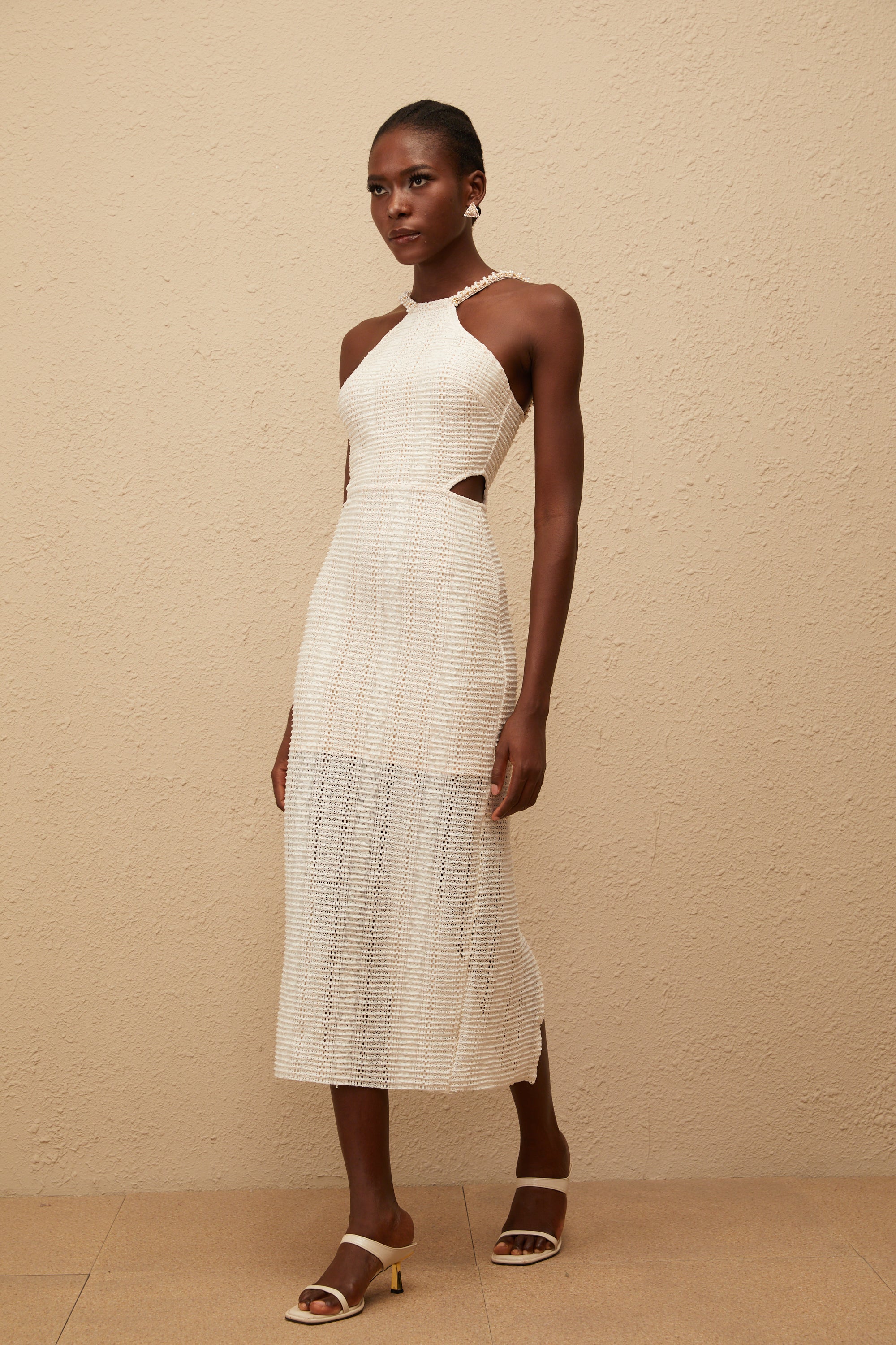 Eulalie Off White Guipure Lace Corset Midi Dress