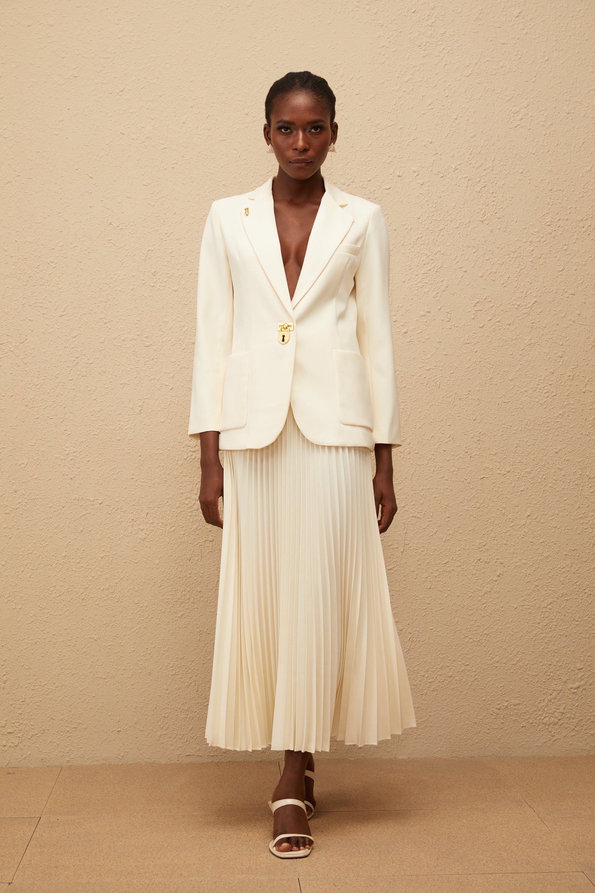 Léonide Neutral Lock Detail Blazer & Skirt Set