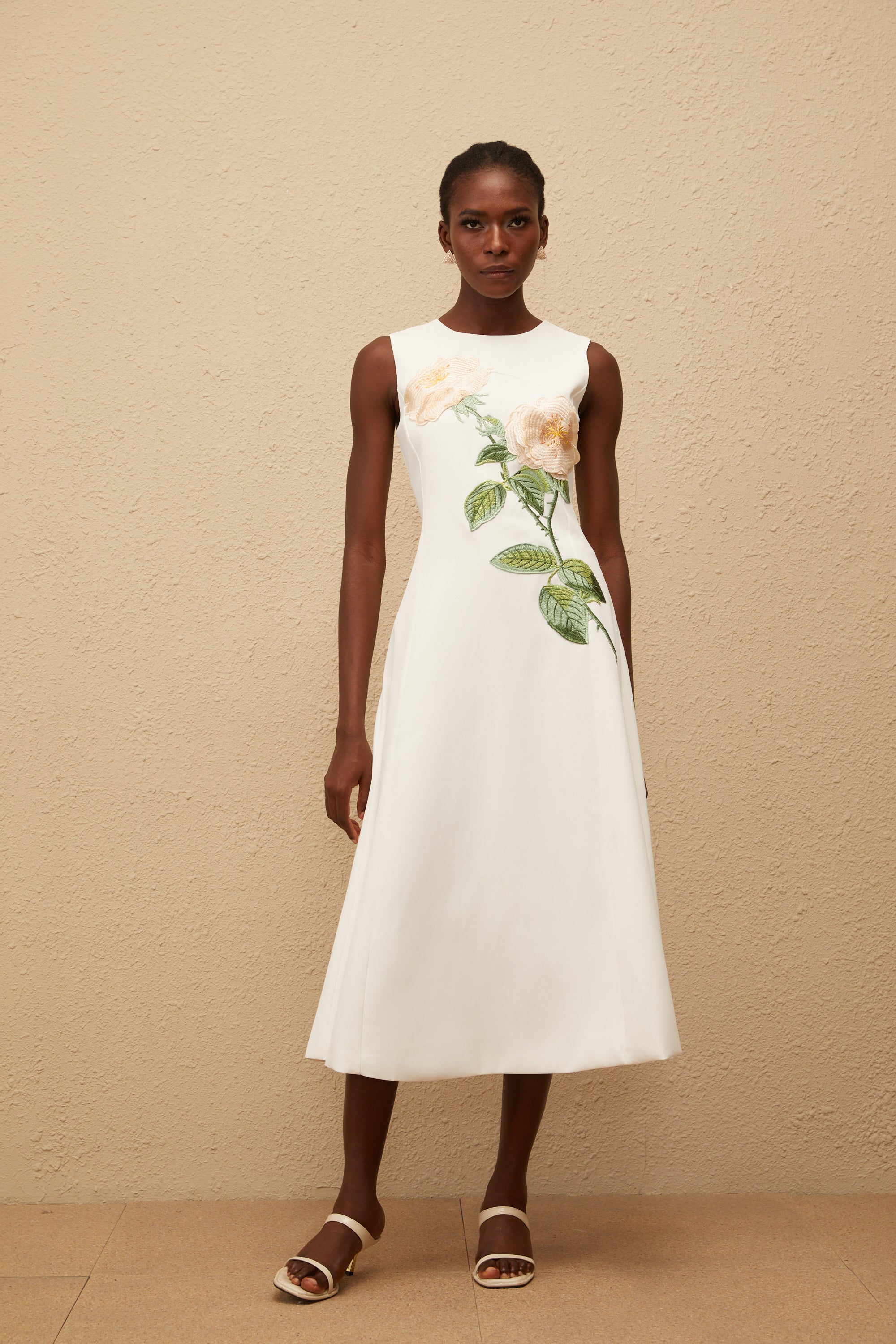 Mackenzie White Floral Embroidered Midi Dress