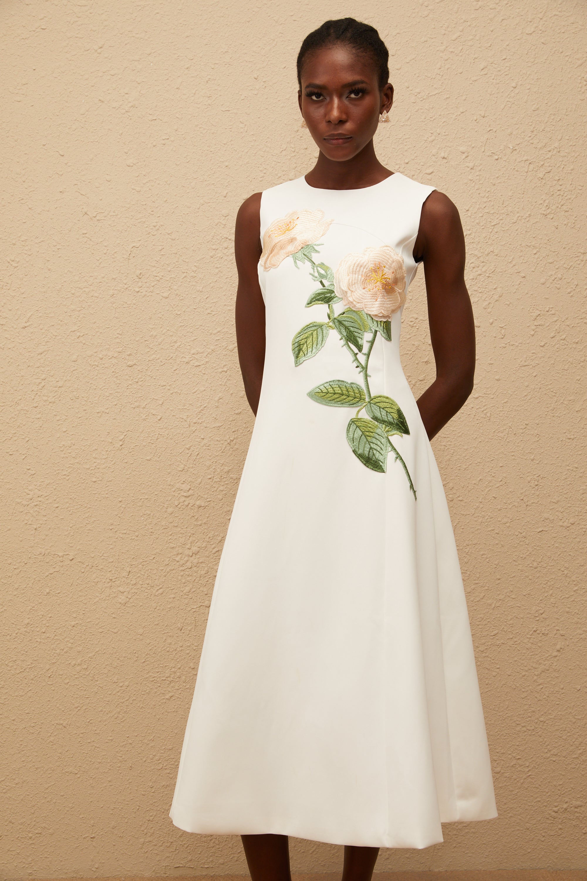 Mackenzie White Floral Embroidered Midi Dress