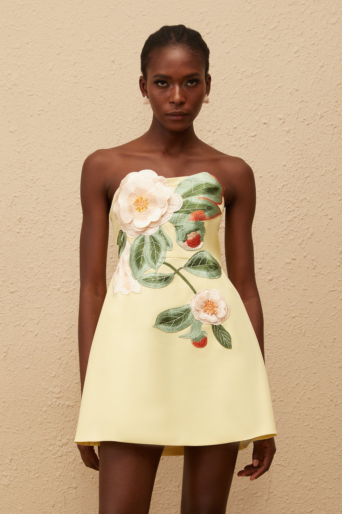Abigail Yellow Floral Embroidered Mini Dress, XL / Yellow