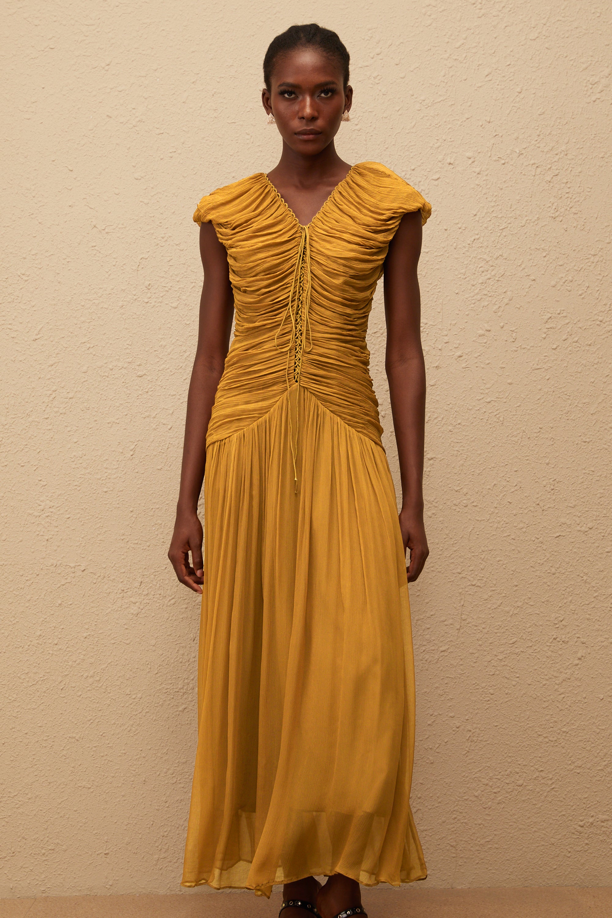 Vérane Ginger gerafftes Chiffon-Maxikleid